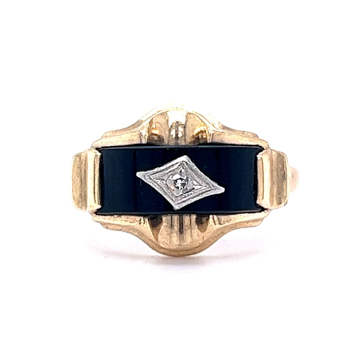 Vintage Diamond & Black Onyx Ring in 10k Yellow Gold