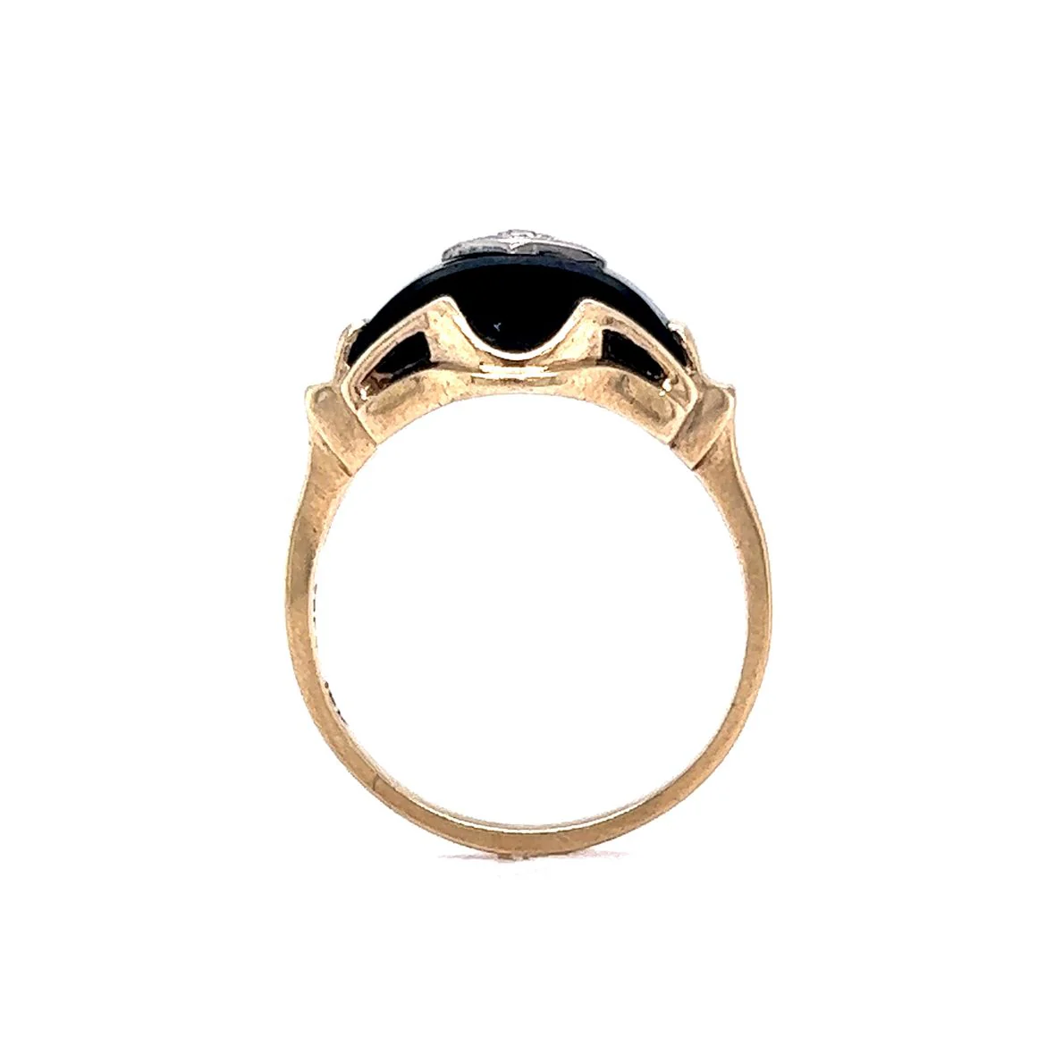 Vintage Diamond & Black Onyx Ring in 10k Yellow Gold - Image 4