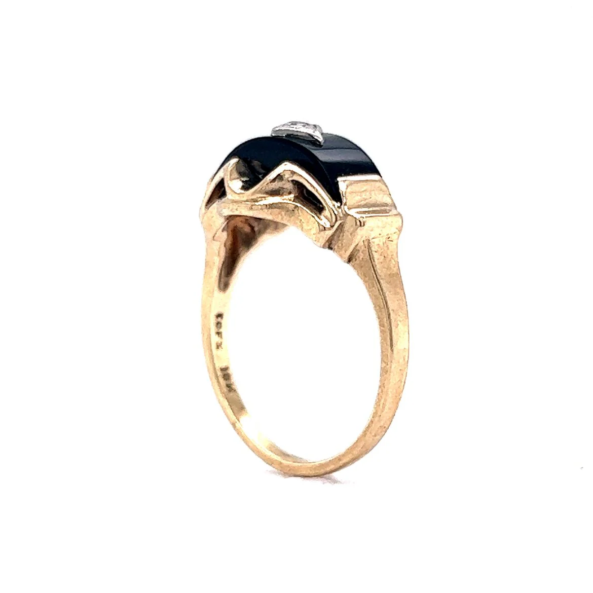Vintage Diamond & Black Onyx Ring in 10k Yellow Gold - Image 5