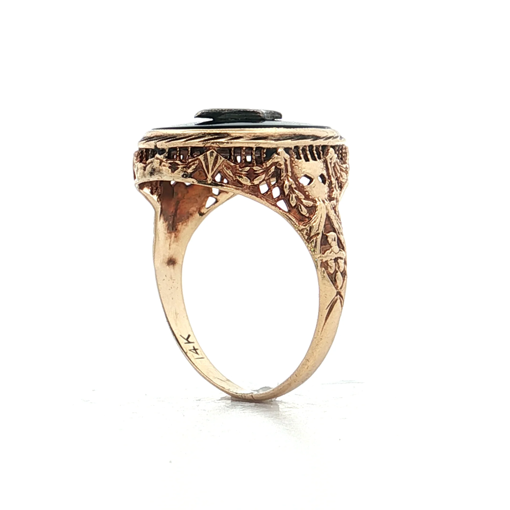 .015 Antique Diamond & Onyx Cocktail Ring 14k - Image 5