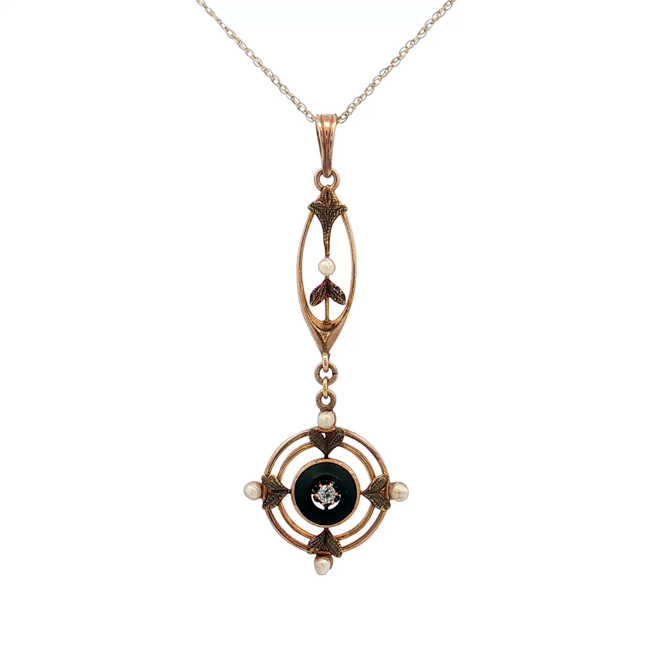 .02 Antique Victorian Diamond Pendant Necklace 10k