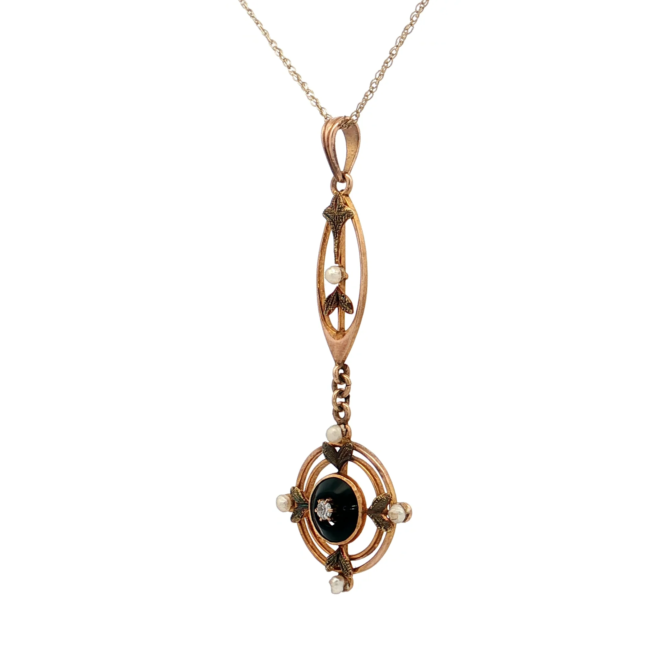 .02 Antique Victorian Diamond Pendant Necklace 10k - Image 2