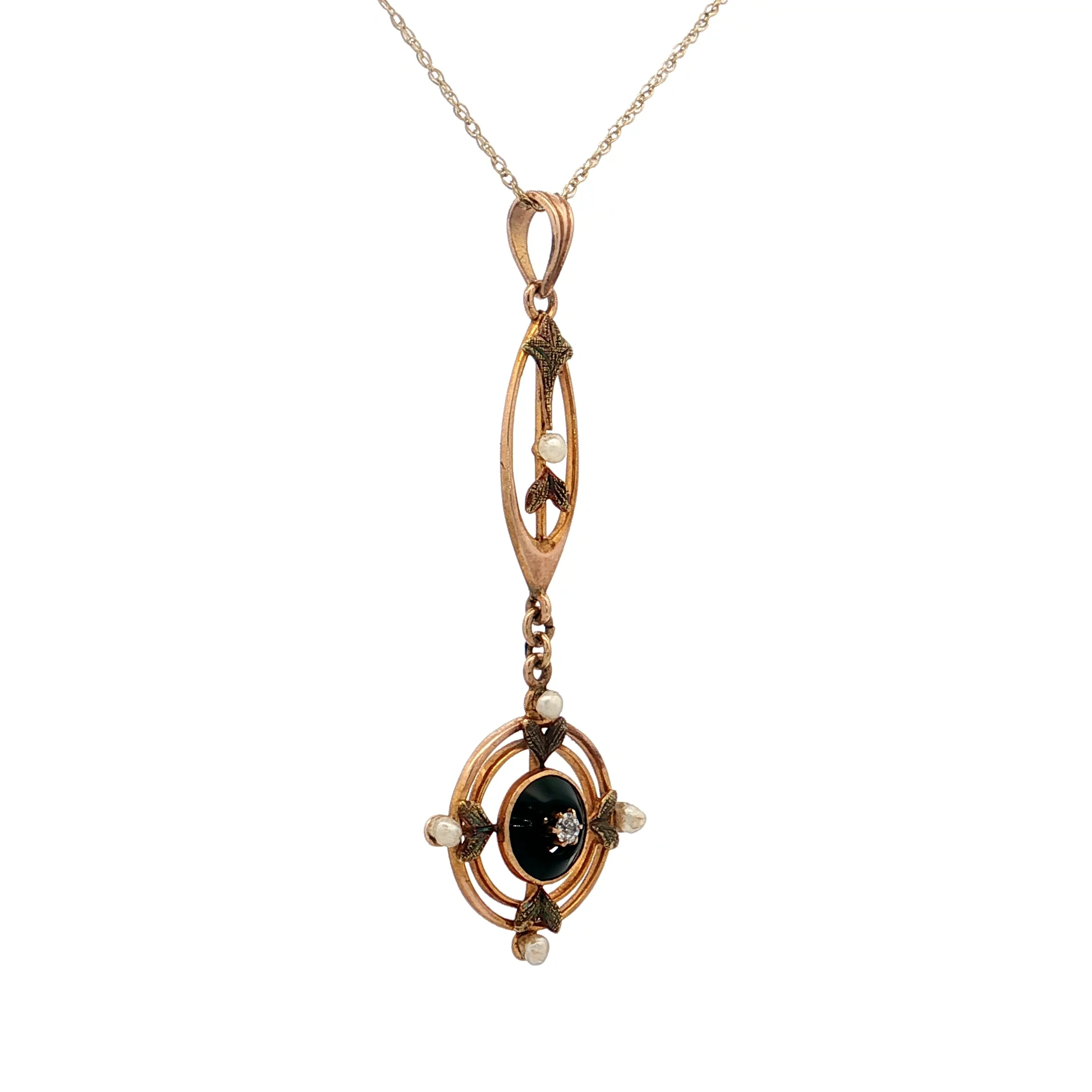 .02 Antique Victorian Diamond Pendant Necklace 10k - Image 3
