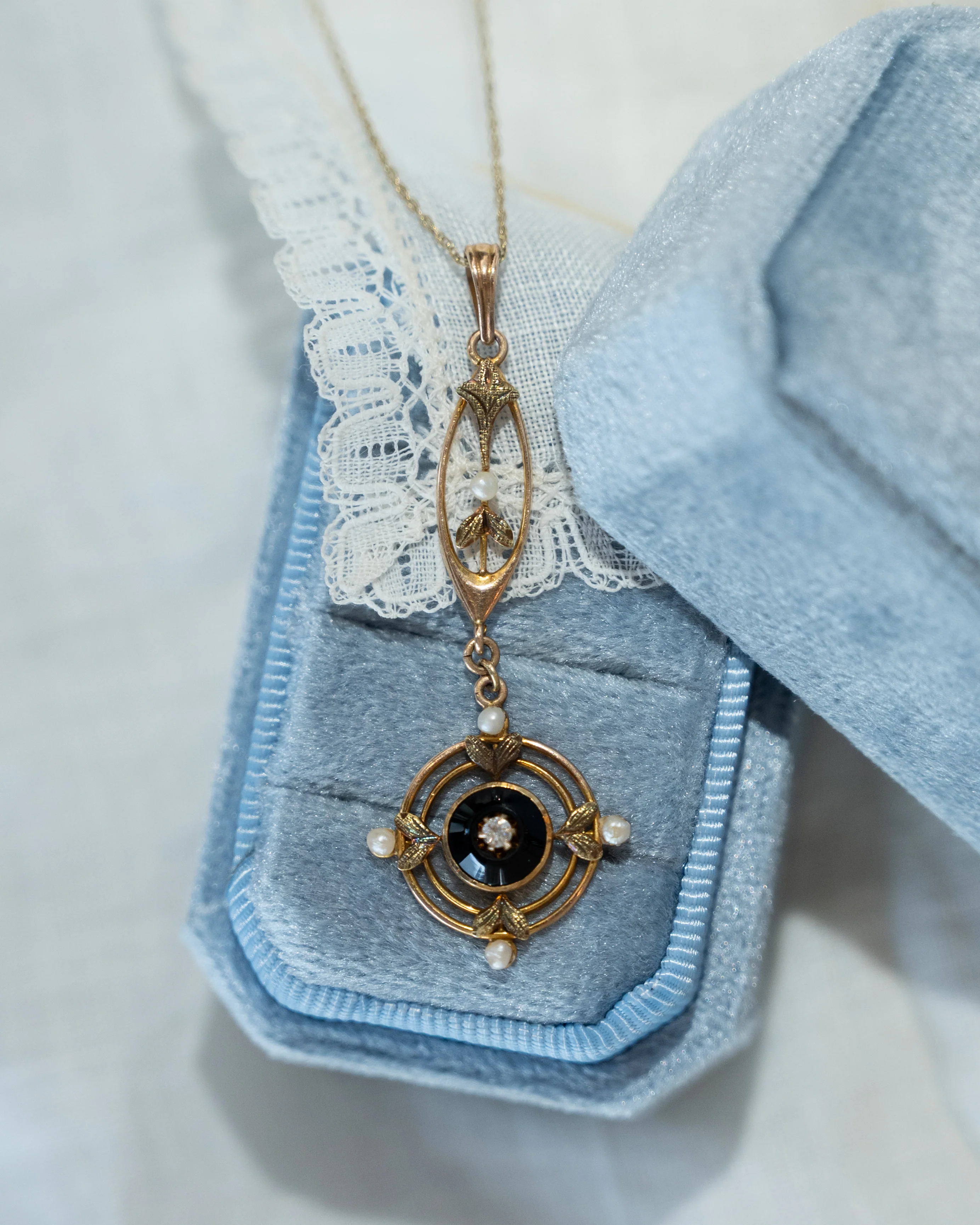 .02 Antique Victorian Diamond Pendant Necklace 10k - Image 5