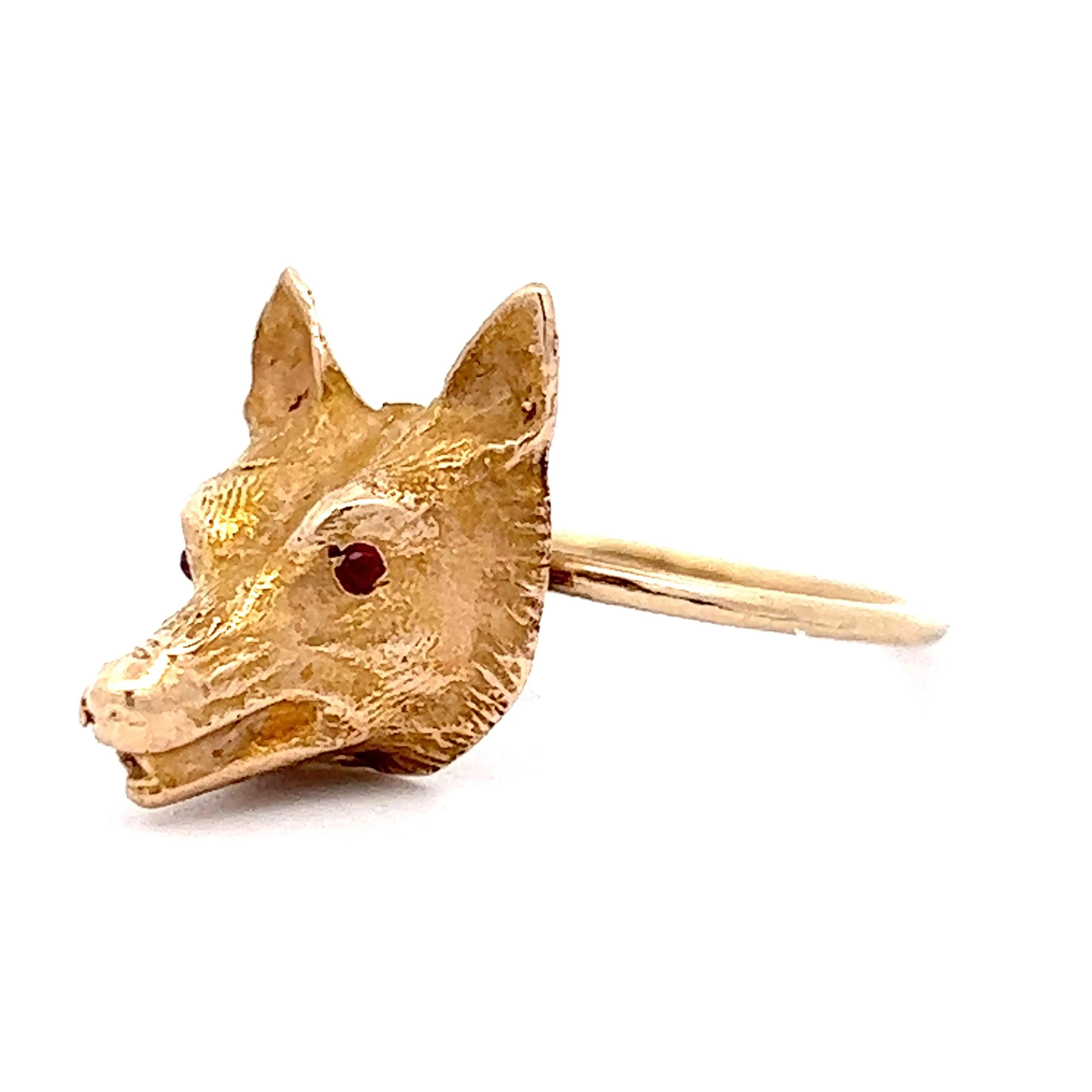 Vintage Victorian Fox Ring w/ Rubies in 14k Yellow Gold - Image 2