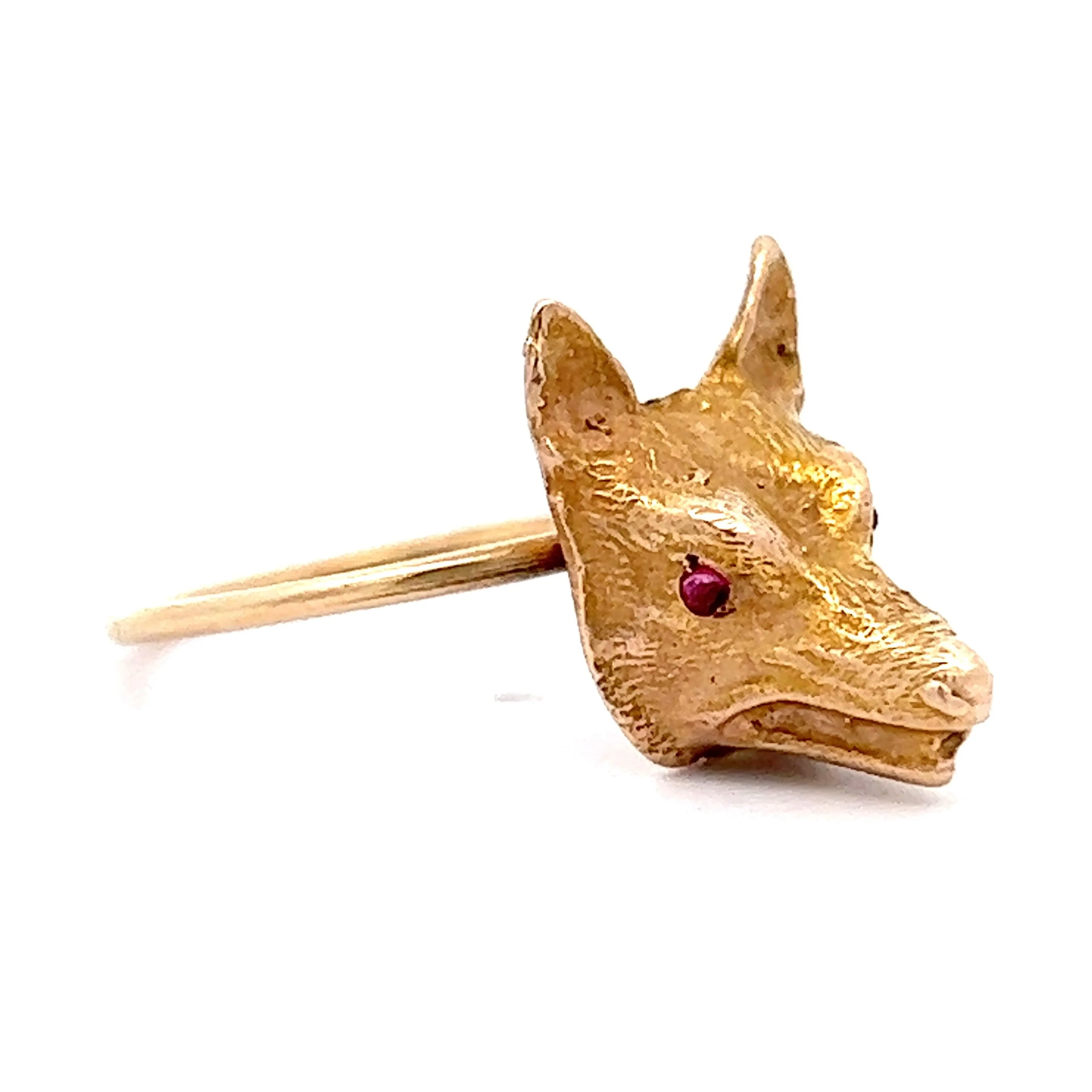 Vintage Victorian Fox Ring w/ Rubies in 14k Yellow Gold - Image 3