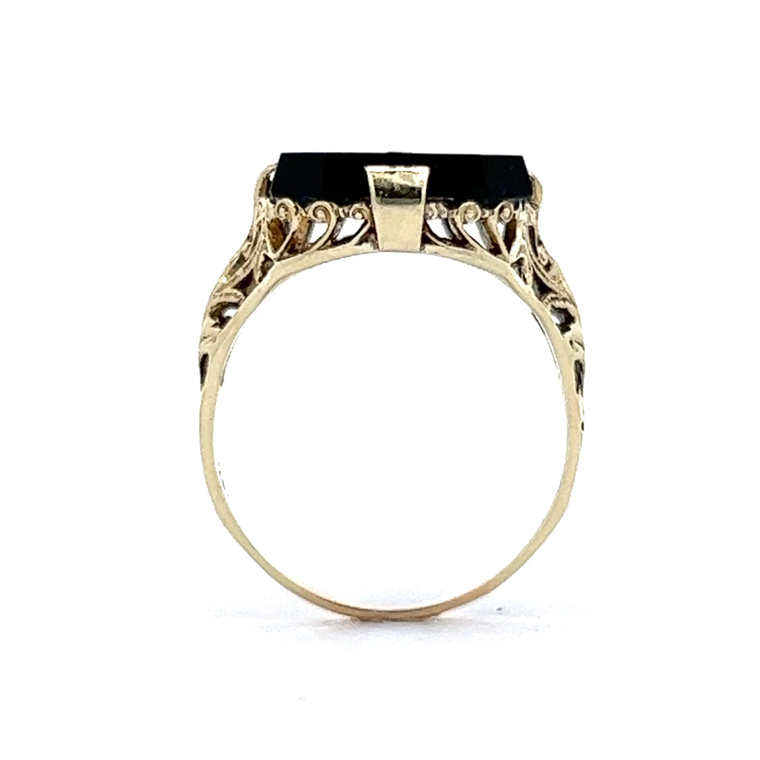 Vintage Art Deco Diamond & Onyx Cocktail Ring in 14k Yellow Gold - Image 4