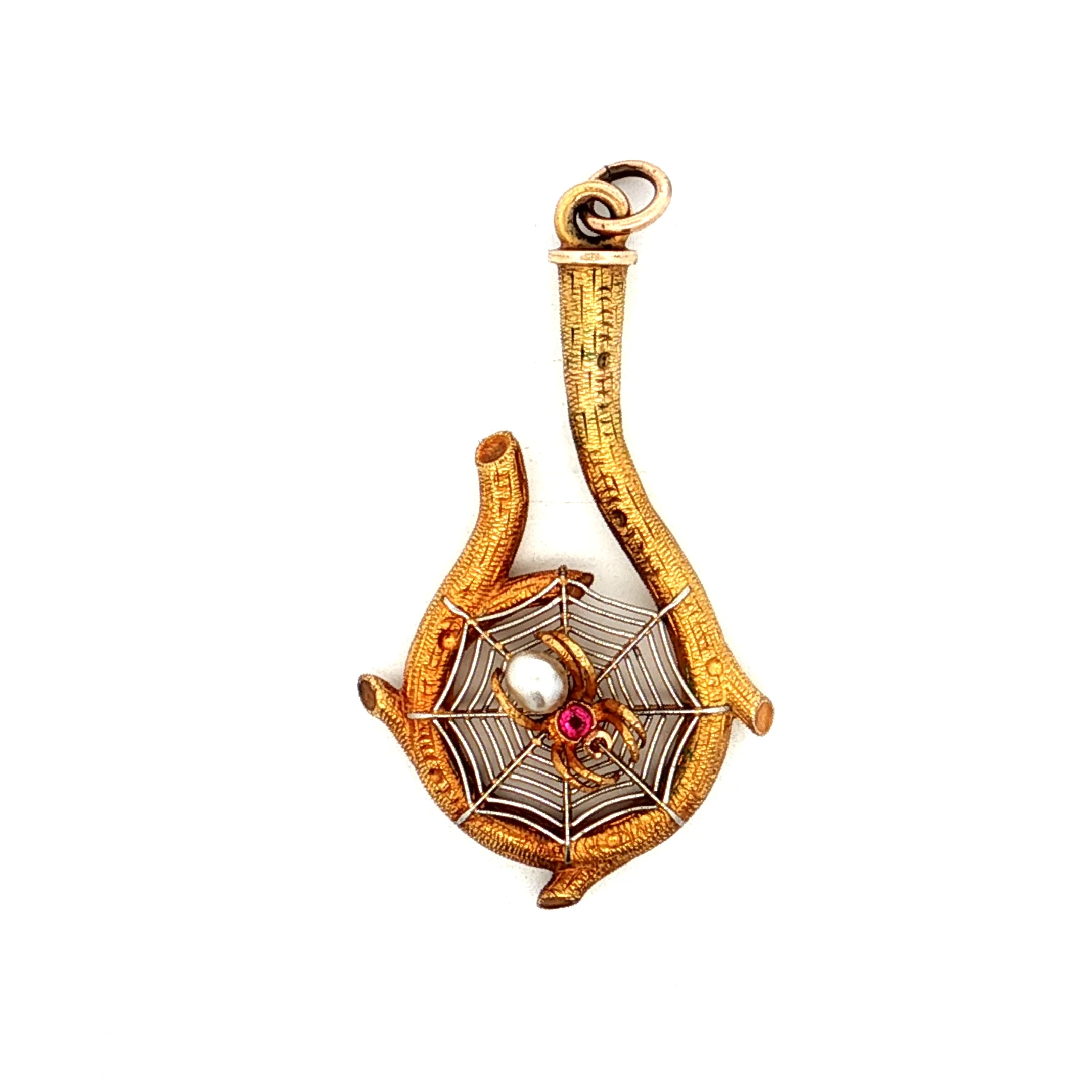 .03 Antique Victorian Spider Web Pendant 18k