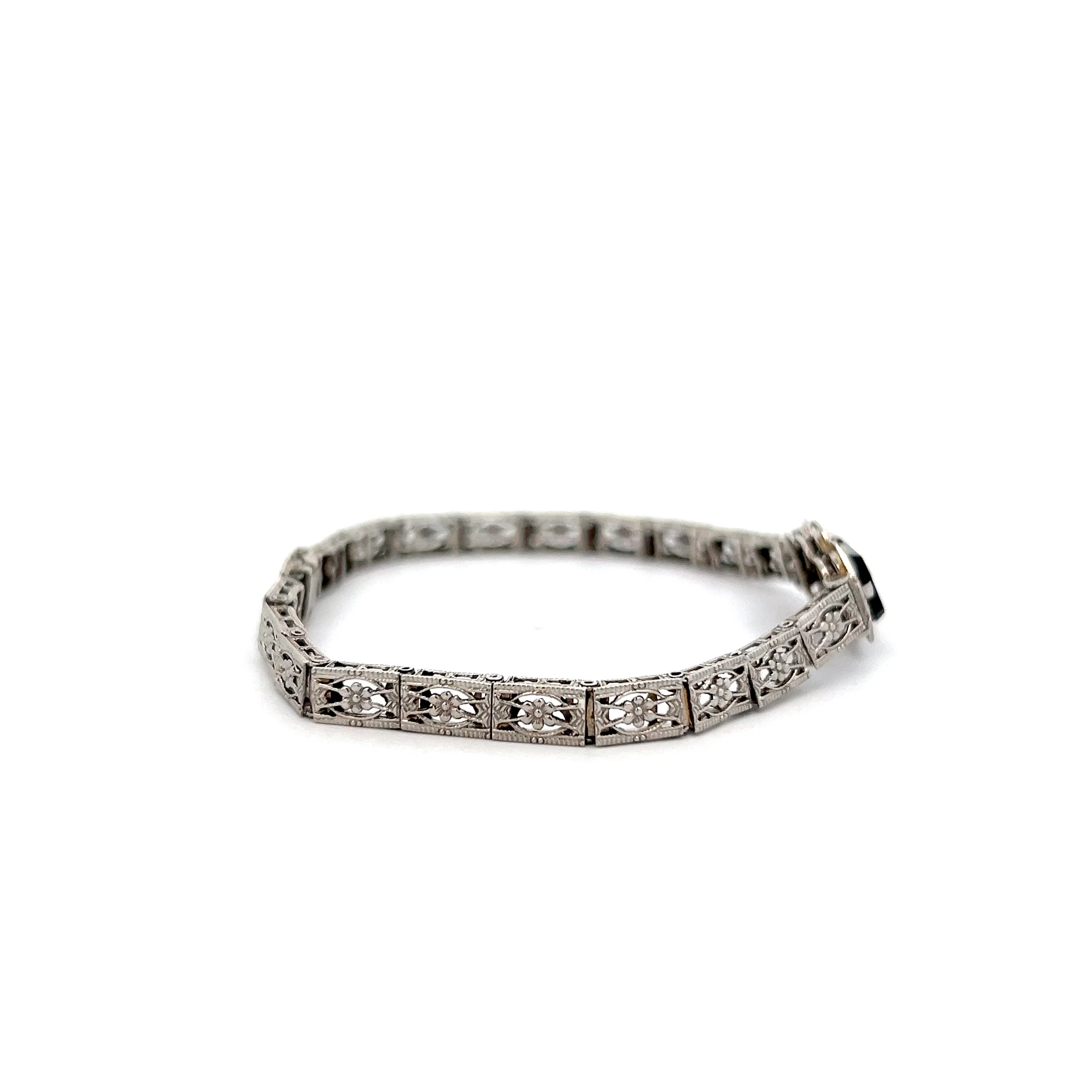 .03 Art Deco Diamond & Onyx Filigree Bracelet in 10k - Image 6