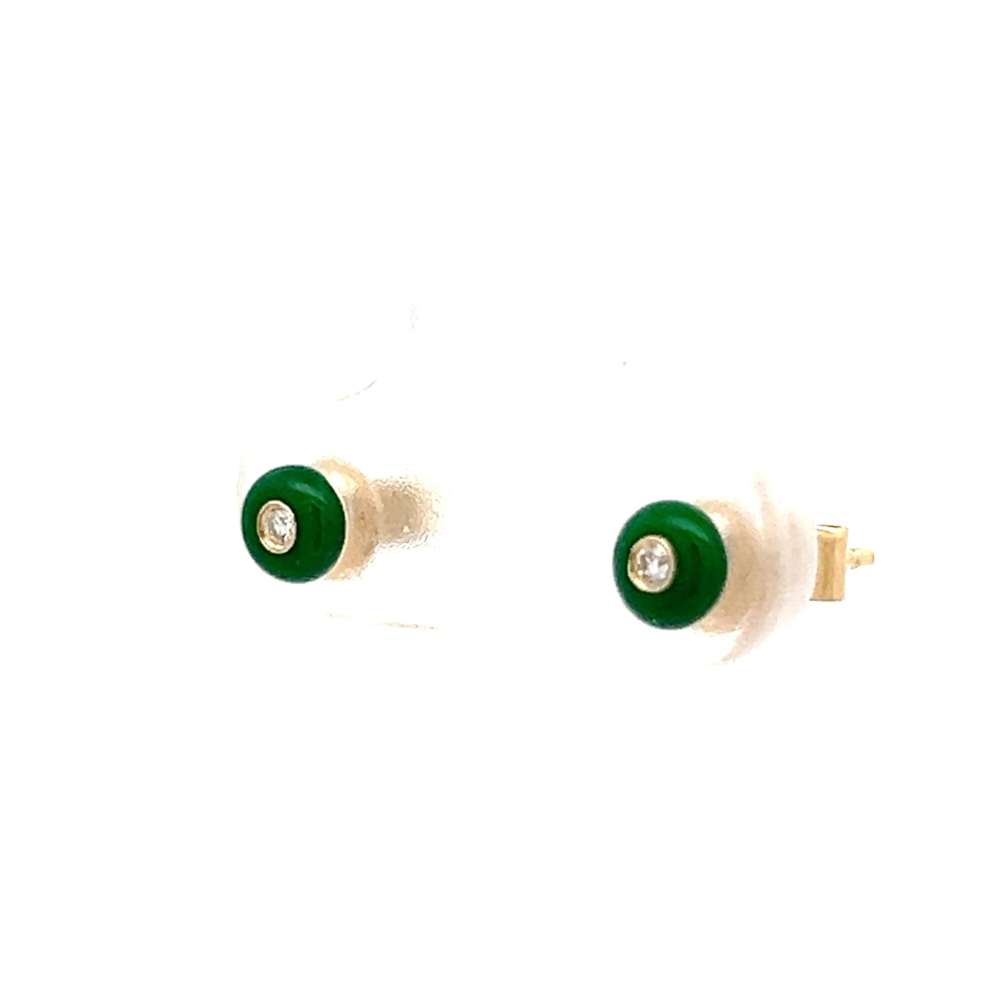 .03 Diamond & Green Enamel Stud Earrings in 14k - Image 2
