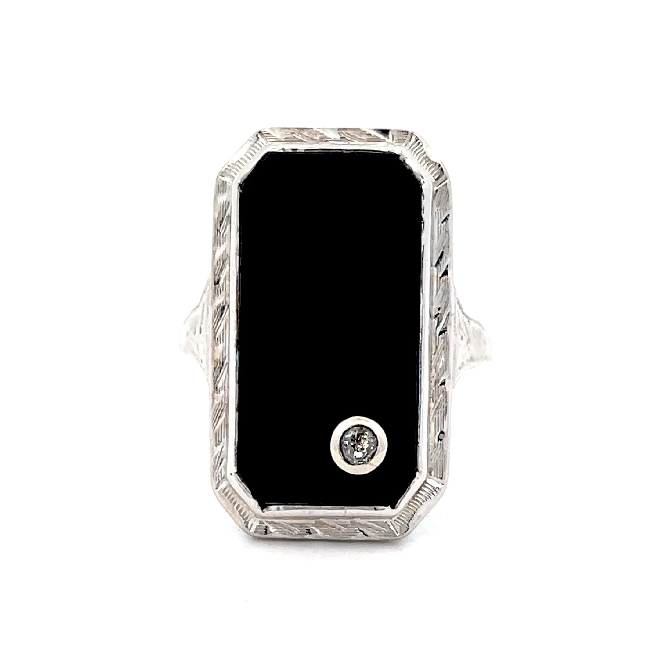 .03 Mens Onyx & Diamond Deco Ring in 14k