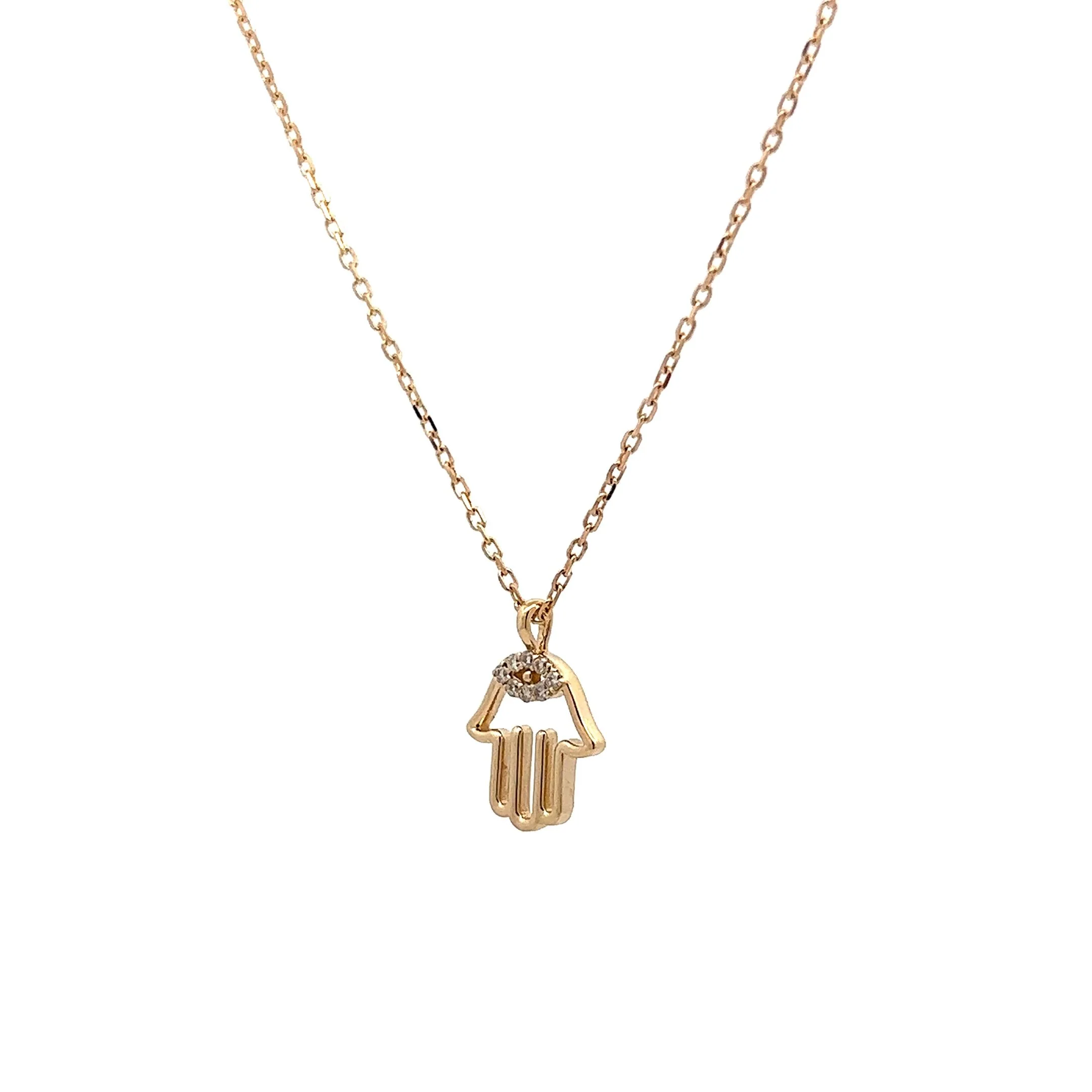 Hamsa Charm Necklace in 14k Yellow Gold - Image 2