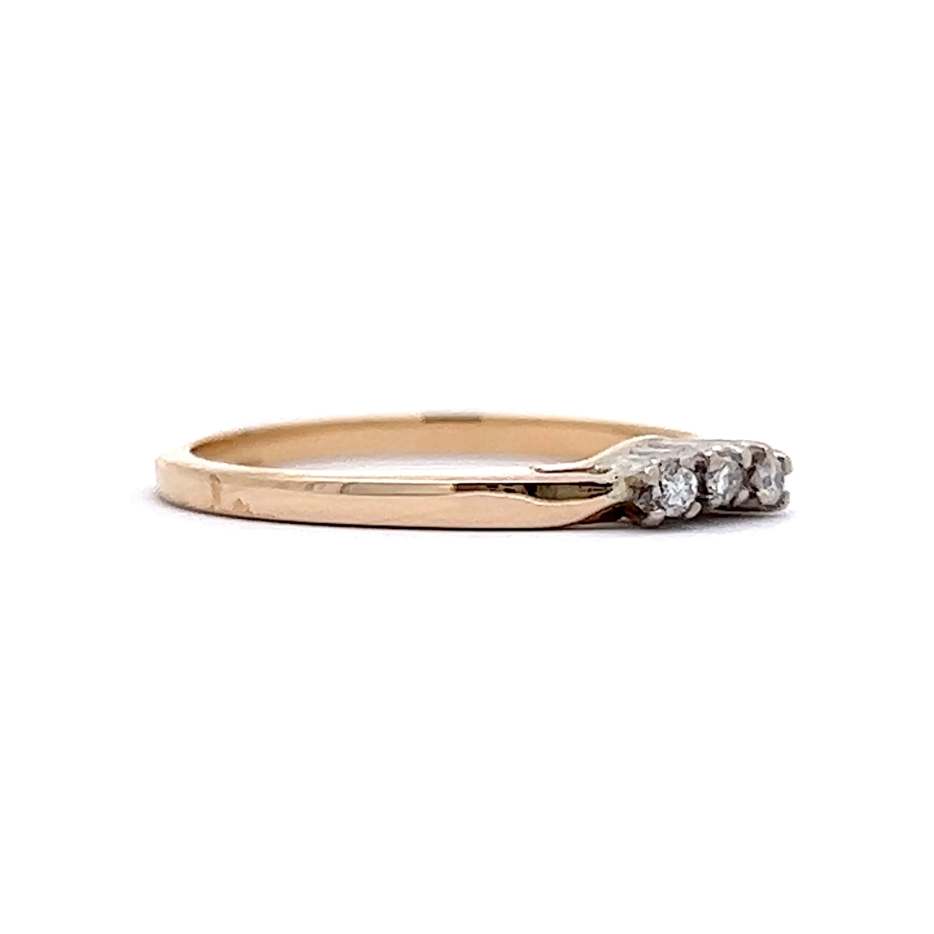 Three Stone Diamond Contoured Wedding Band in 14k Yellow & White Gold - Image 3