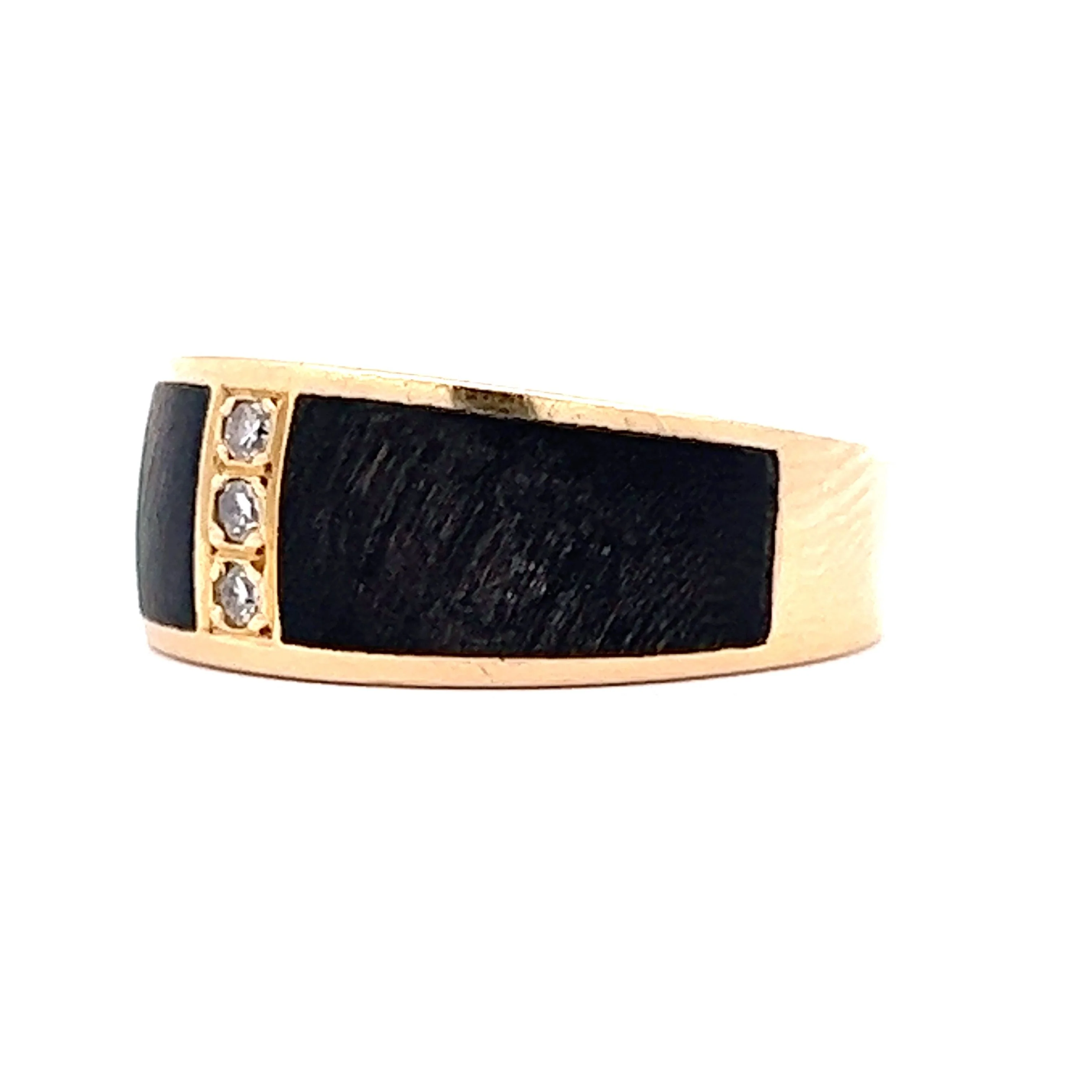 Vintage Mid-Century Black Wood & Diamond Ring in 18k Yellow Gold - Image 2