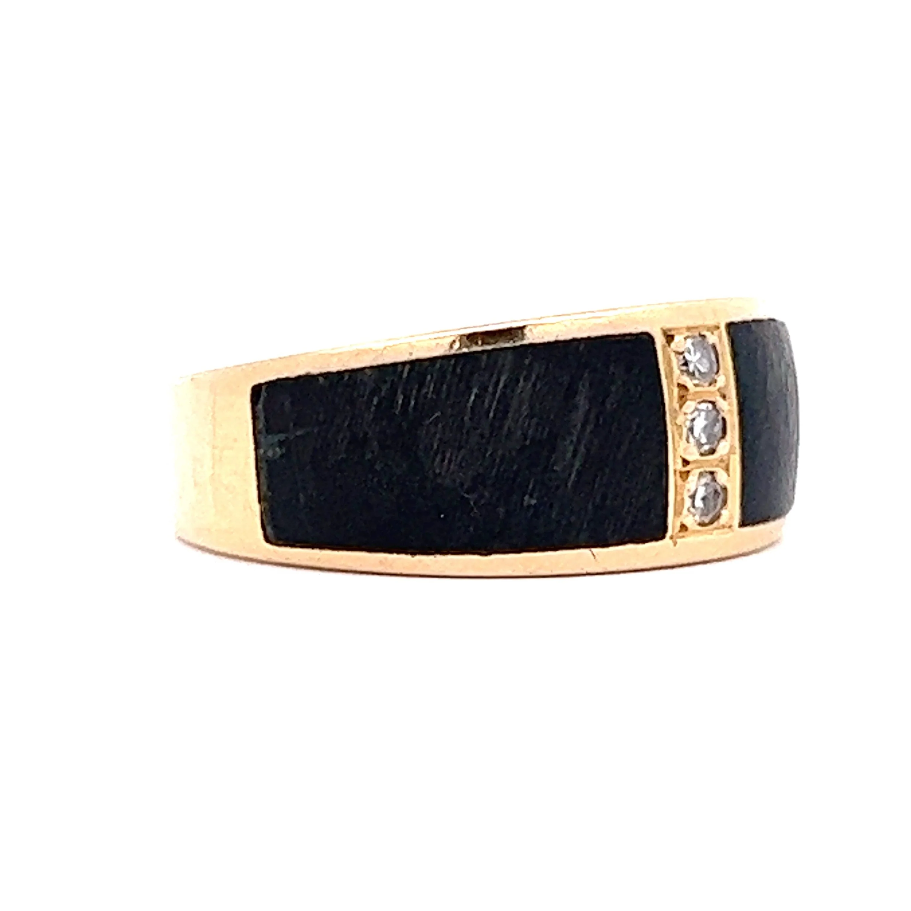 Vintage Mid-Century Black Wood & Diamond Ring in 18k Yellow Gold - Image 3
