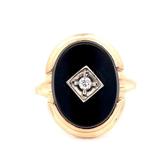 .06 Art Deco Diamond & Onyx Cocktail Ring in 10k - Image 2
