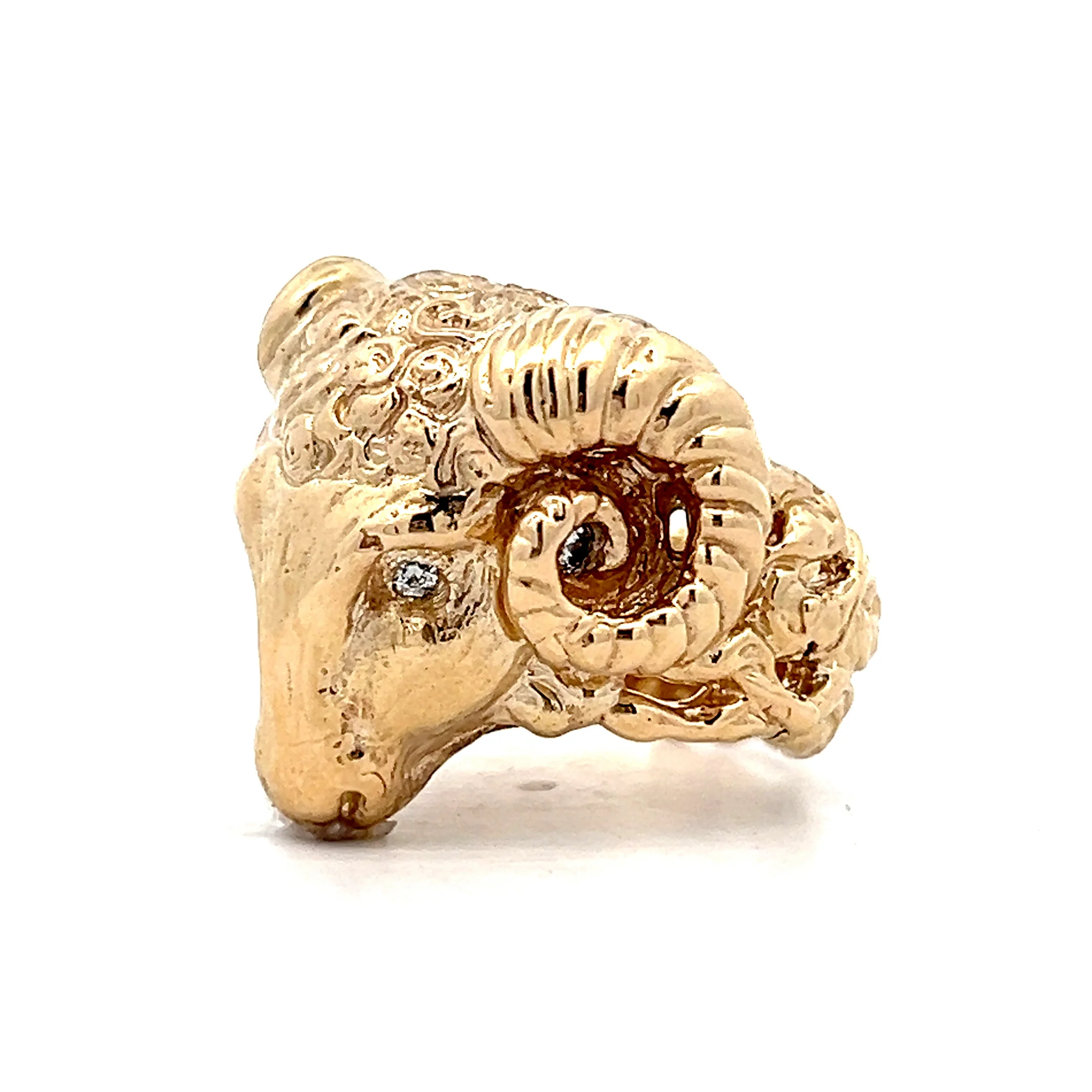 .06 Men's Vintage Rams Head Ring in 14k Yellow Gold - Image 2