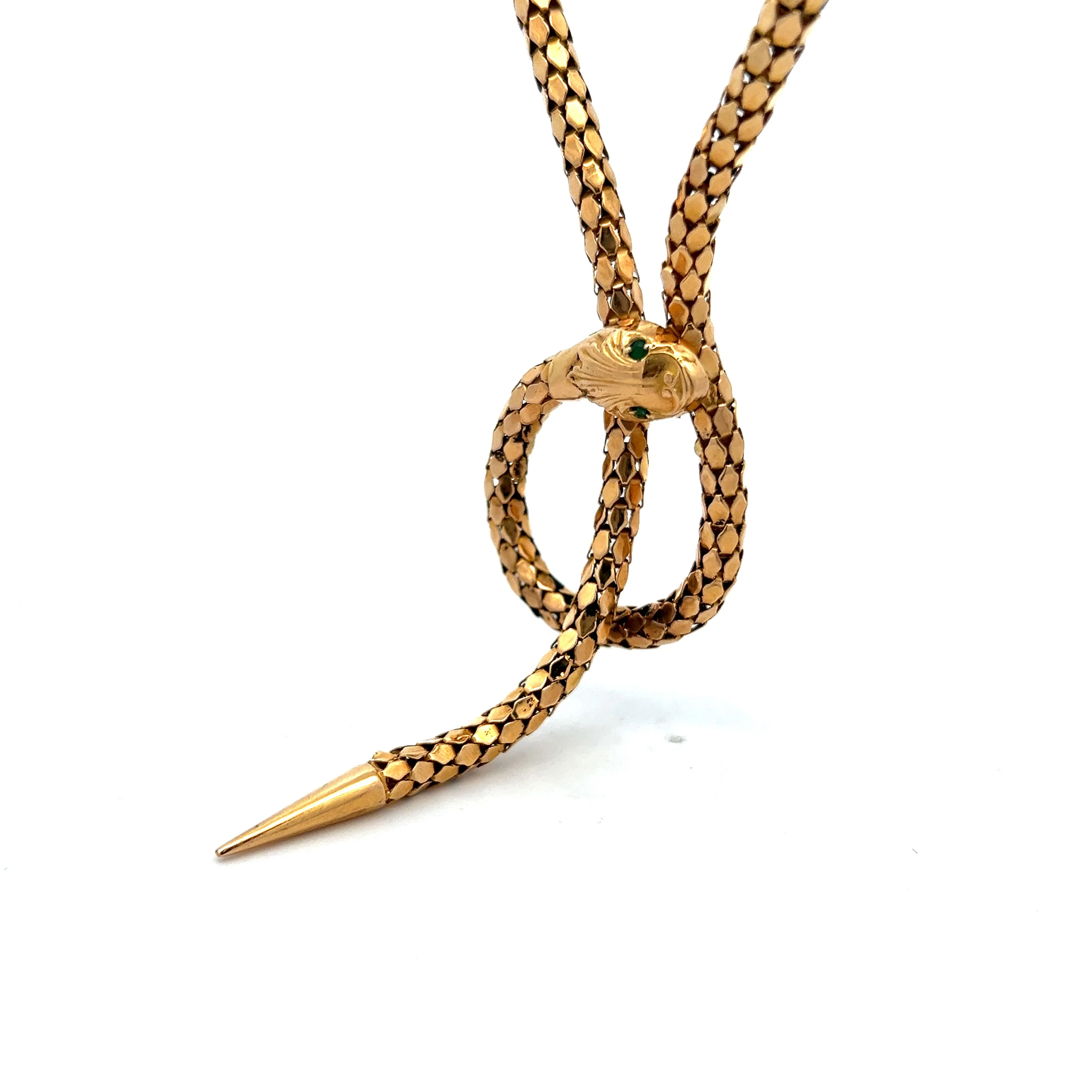 .06 Mid-Century Snake Necklace with Emerald Eyes in 18k Yellow Gold - Image 2