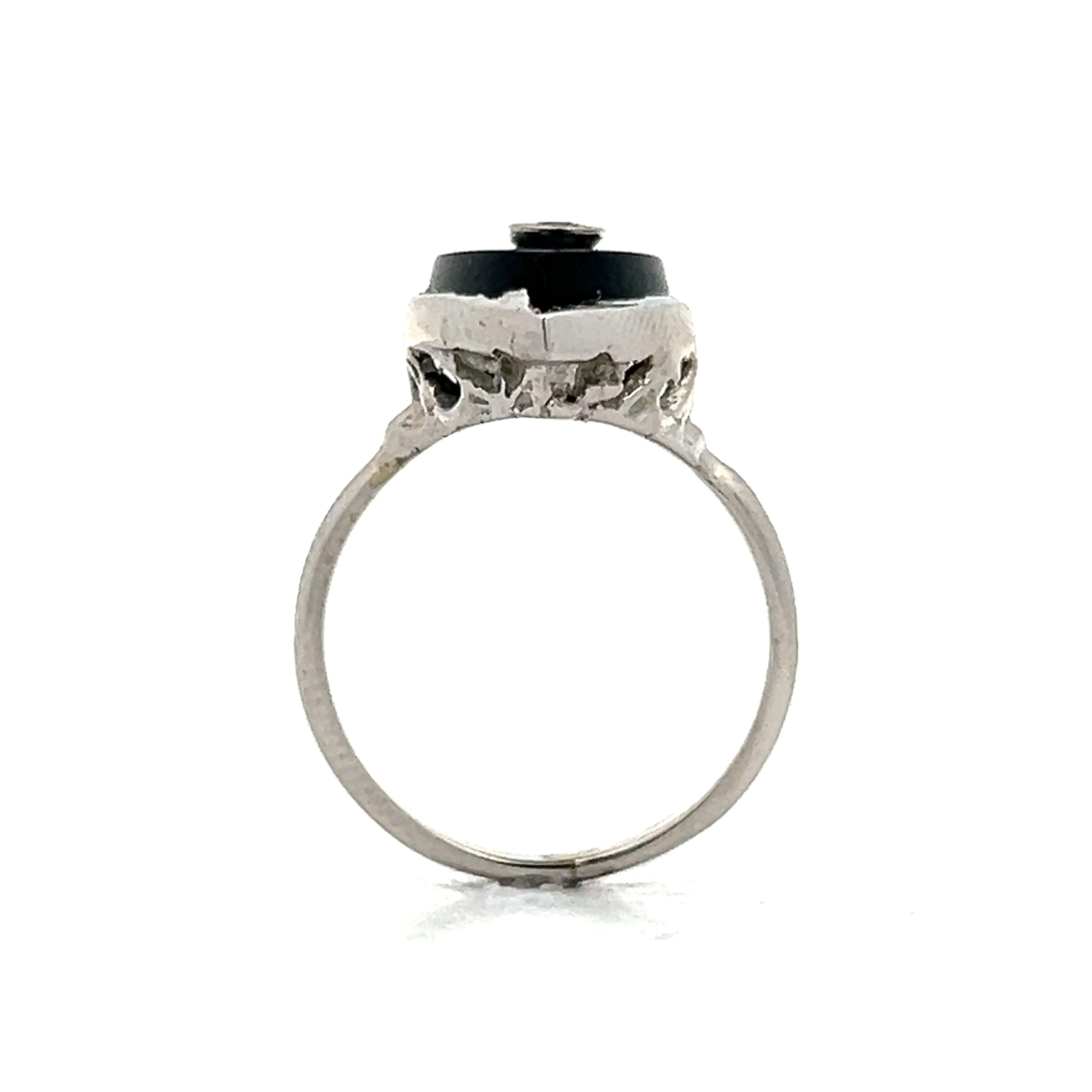 .06 Onyx & Diamond Navette Ring in 14k White Gold - Image 4