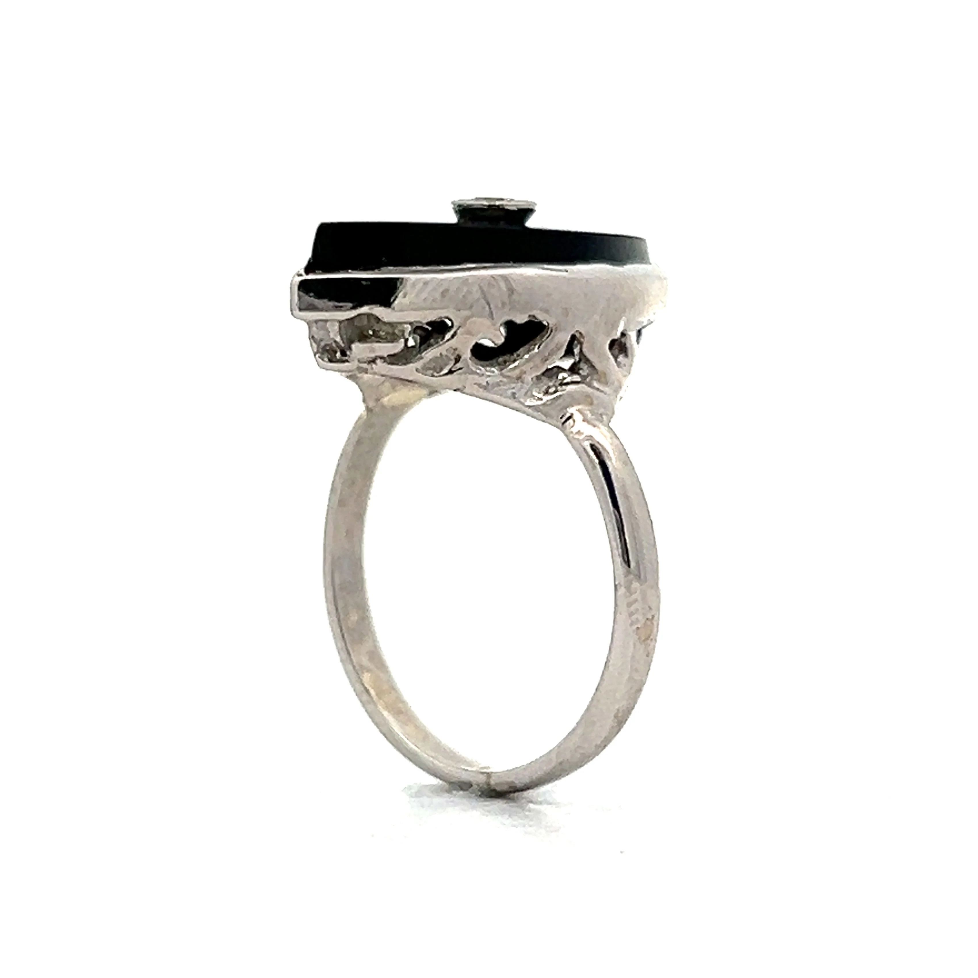 .06 Onyx & Diamond Navette Ring in 14k White Gold - Image 5