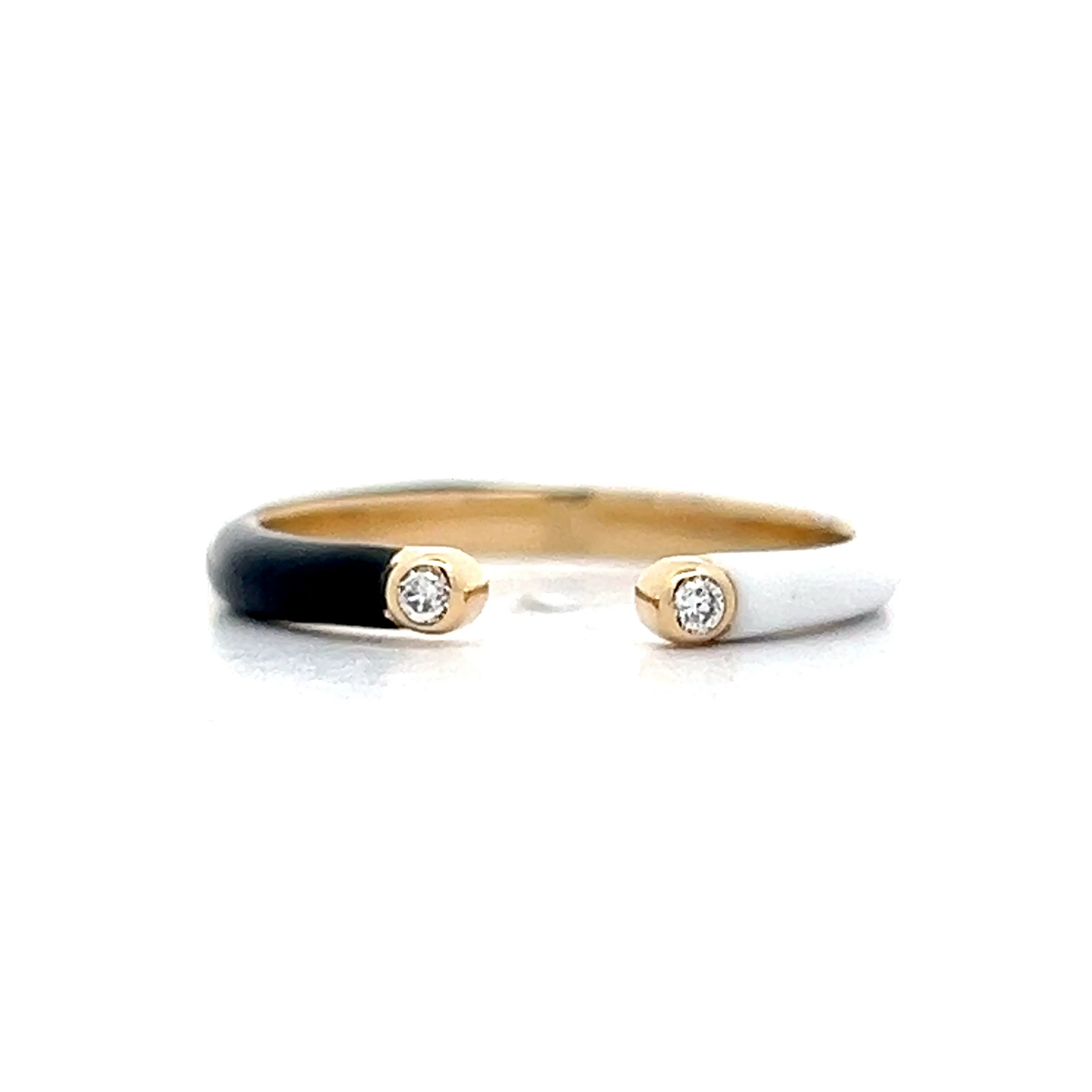 .06 Open Diamond & Enamel Stacking Ring in Yellow Gold