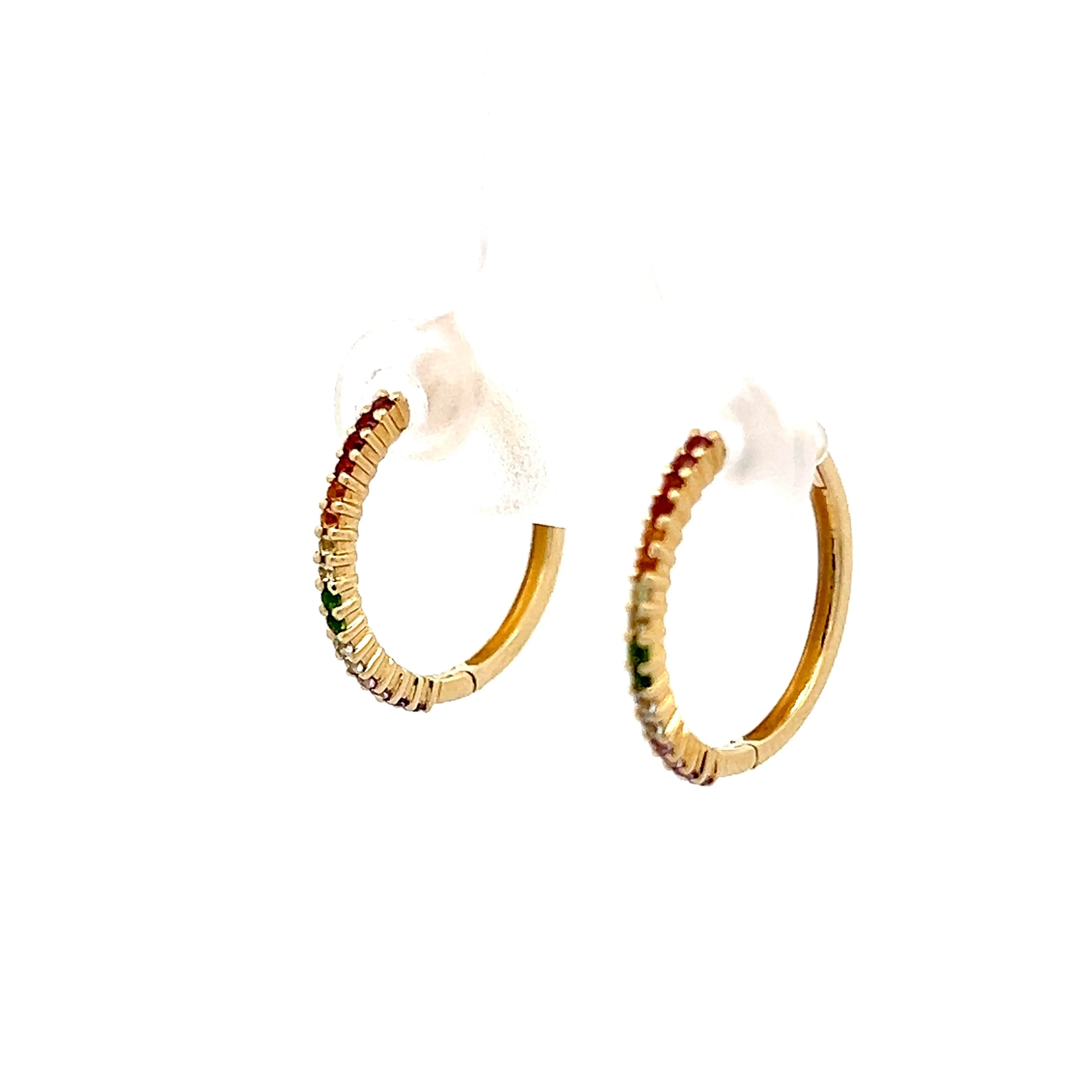 .06 Rainbow Gemstone Hoop Earrings in 14k - Image 2