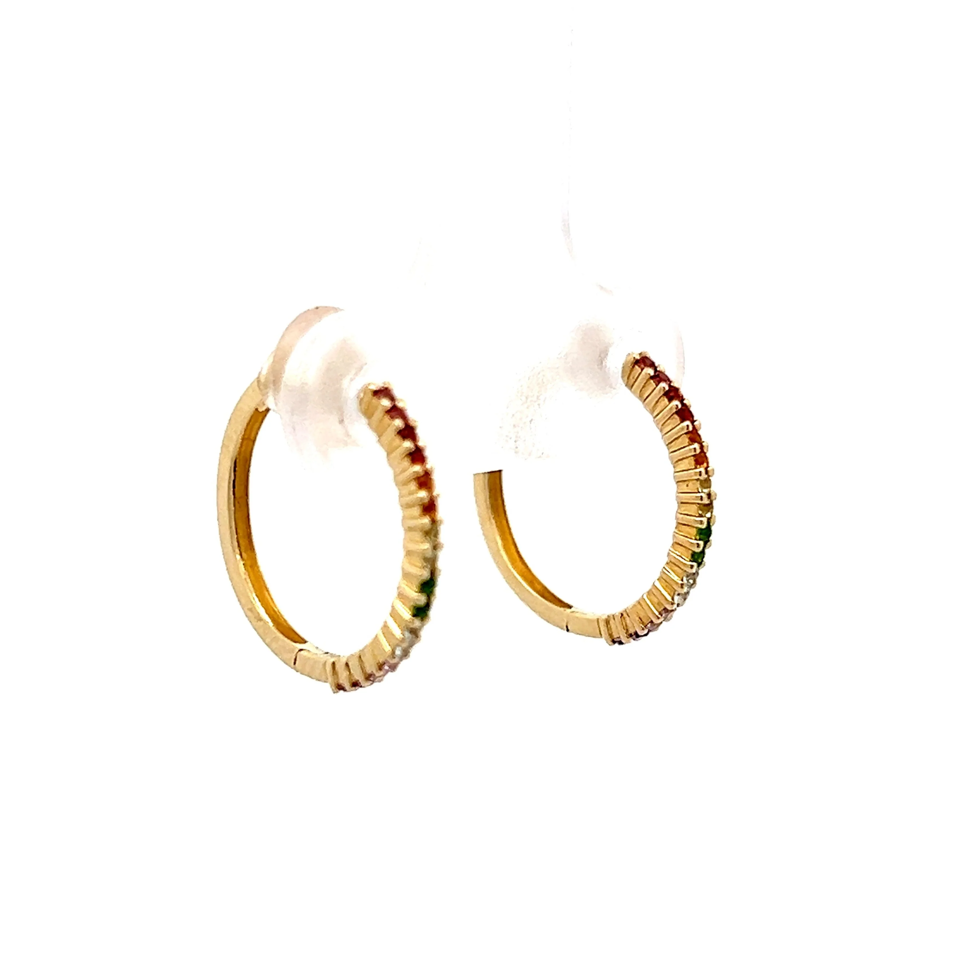 .06 Rainbow Gemstone Hoop Earrings in 14k - Image 3
