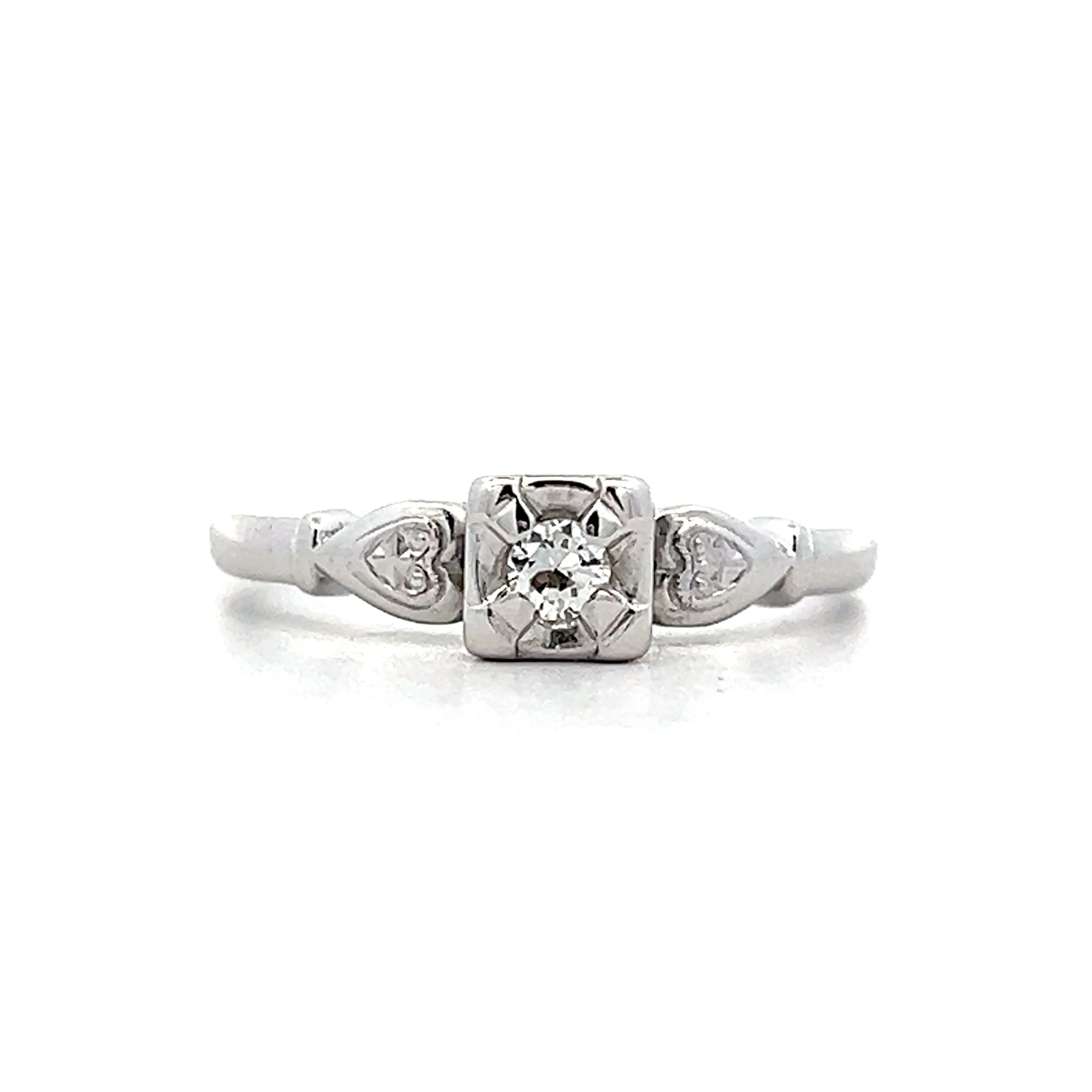 .06 Retro Diamond Engagement Ring in 14k White Gold