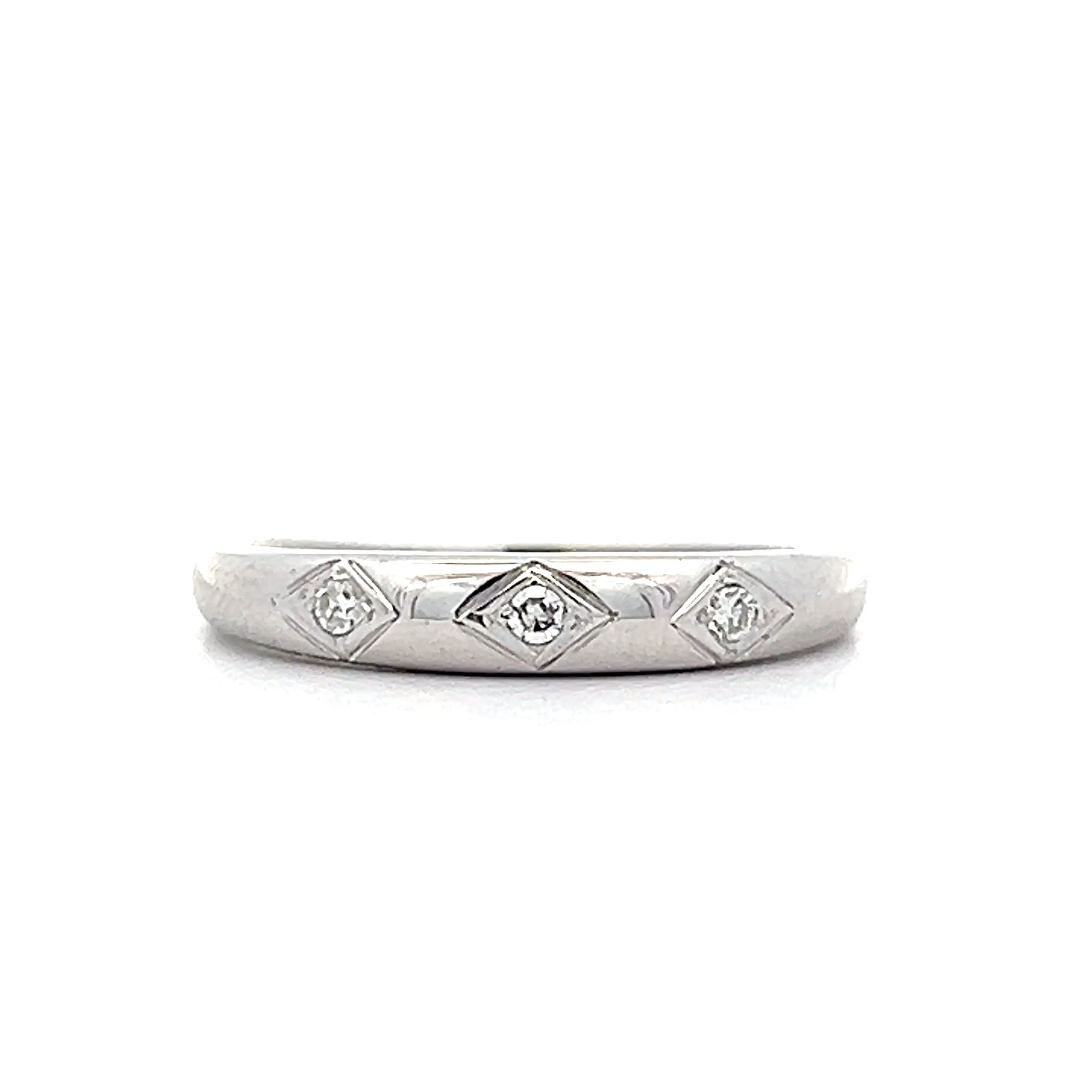 .06 Vintage Flush Set Diamond Band in 14k White Gold