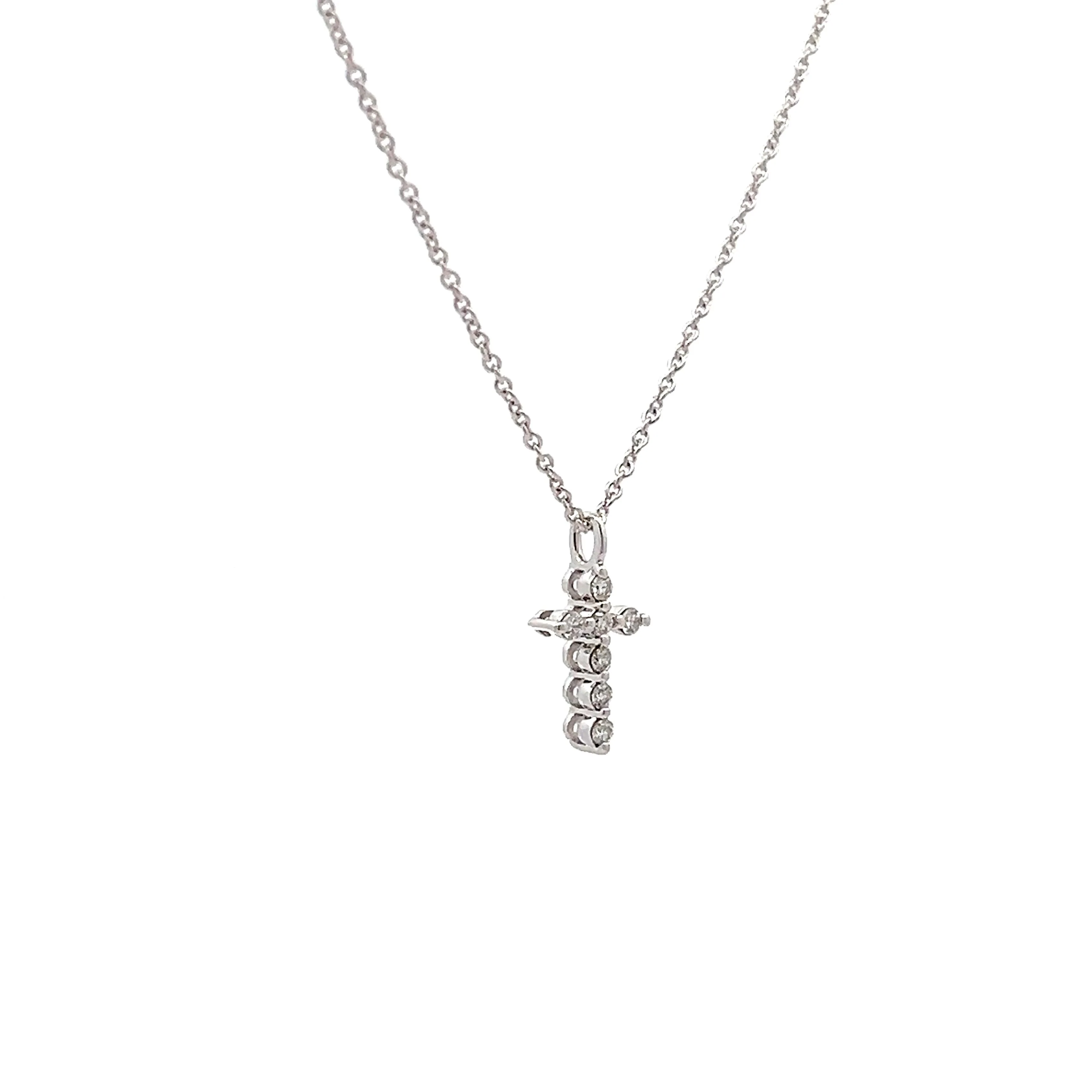 .07 Diamond Cross Pendant in 14k White Gold - Image 3