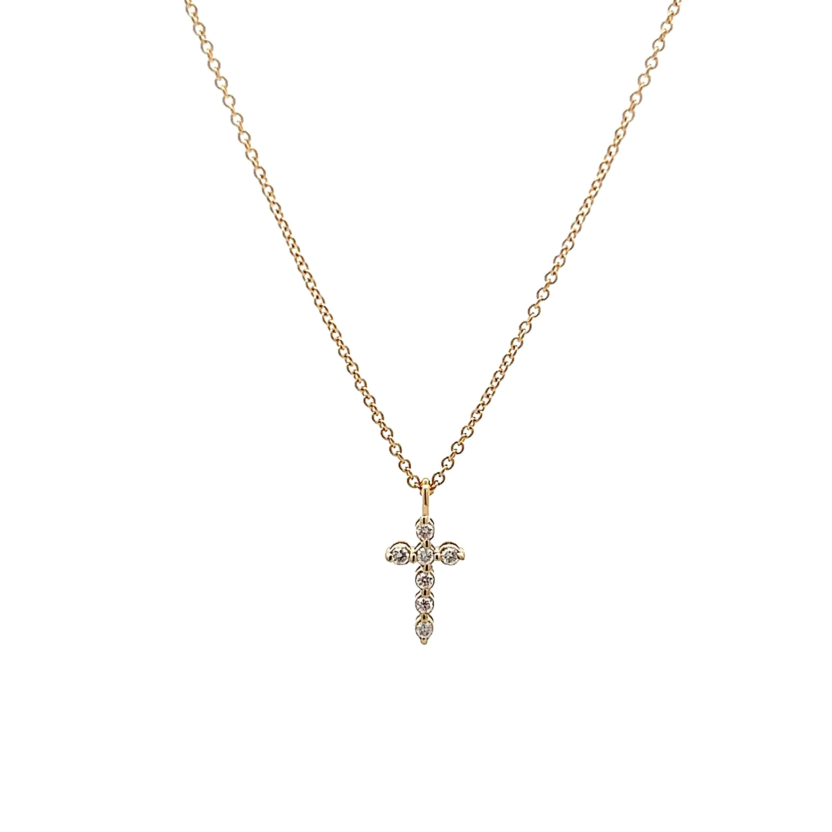 .07 Diamond Cross Pendant in 14k Yellow Gold