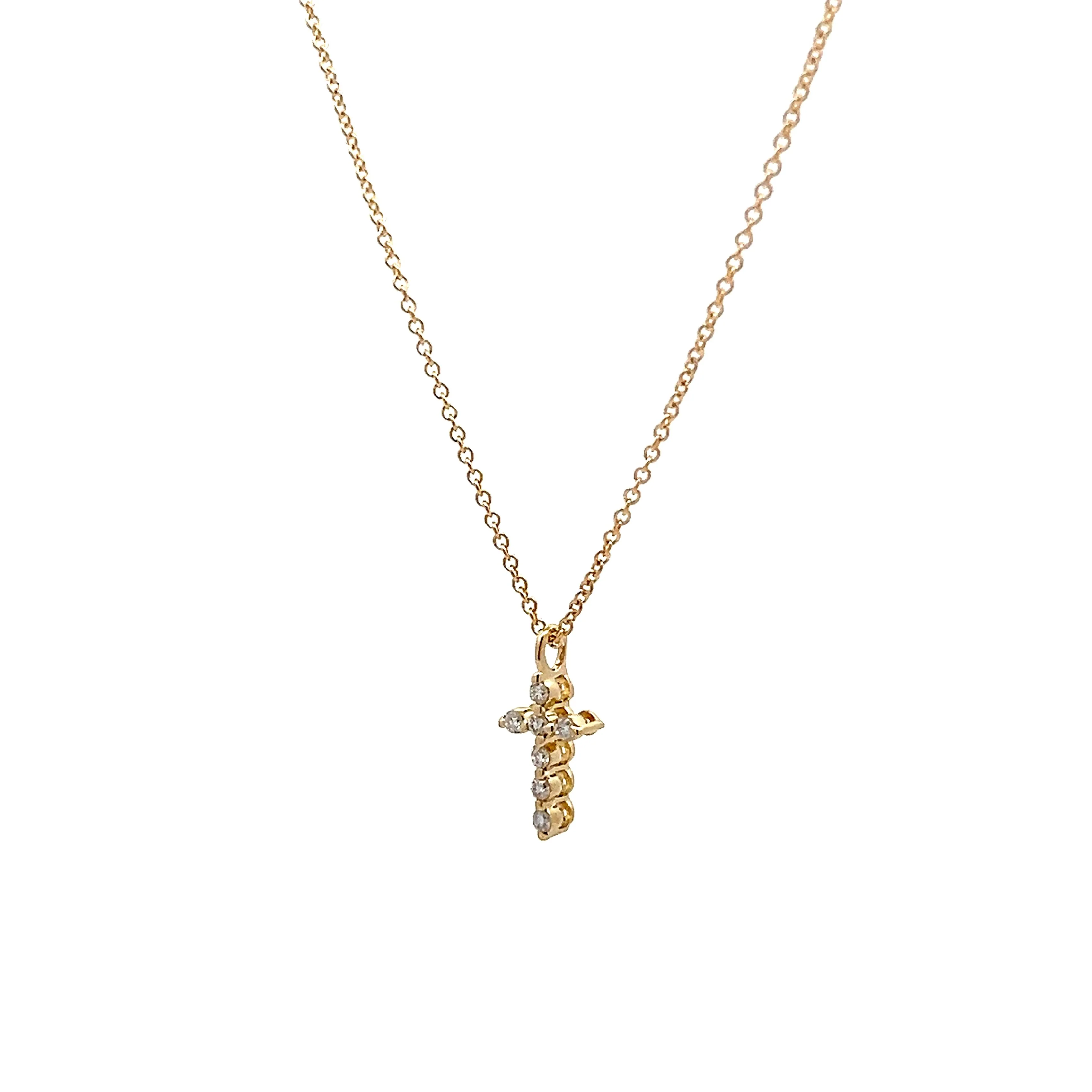 .07 Diamond Cross Pendant in 14k Yellow Gold - Image 2