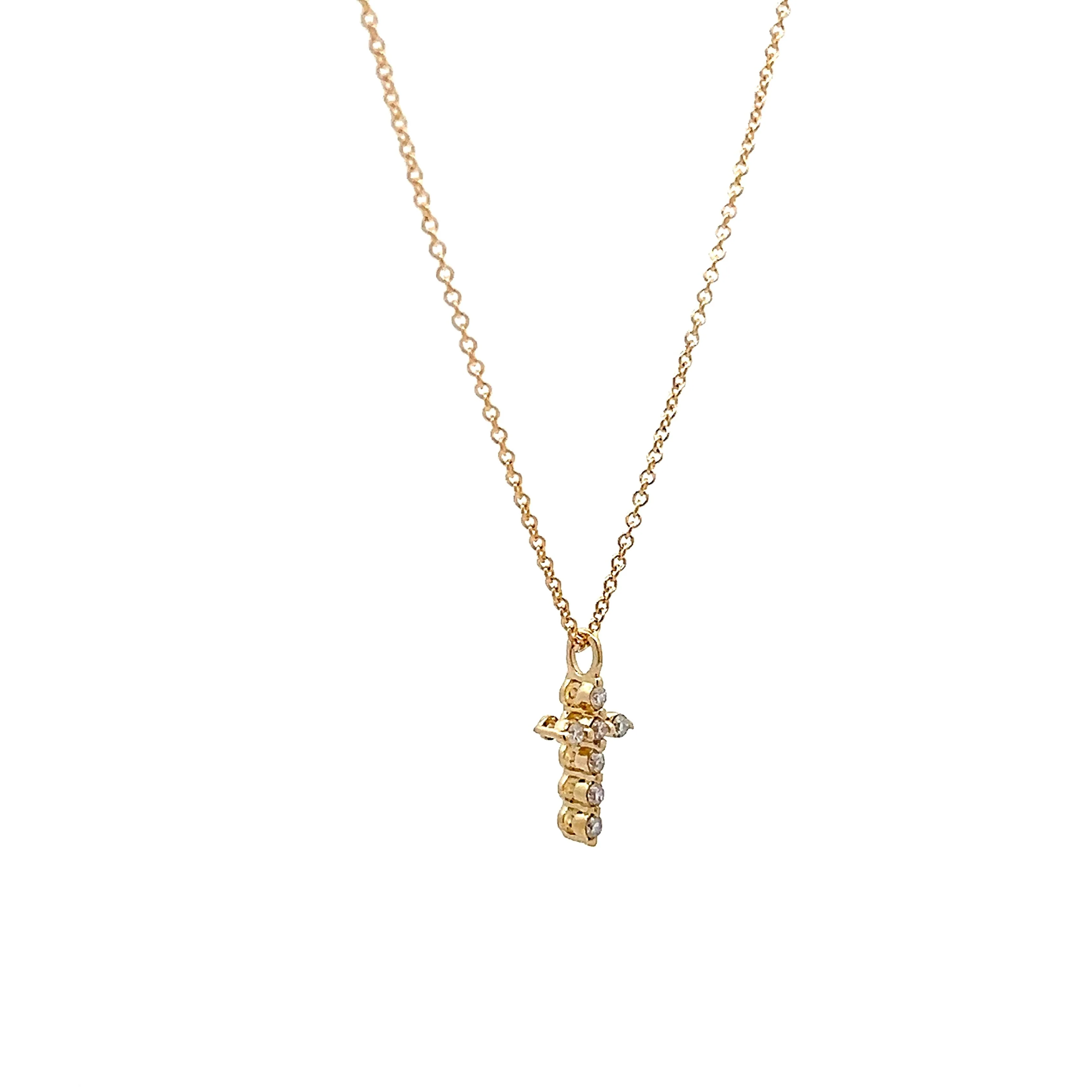 .07 Diamond Cross Pendant in 14k Yellow Gold - Image 3