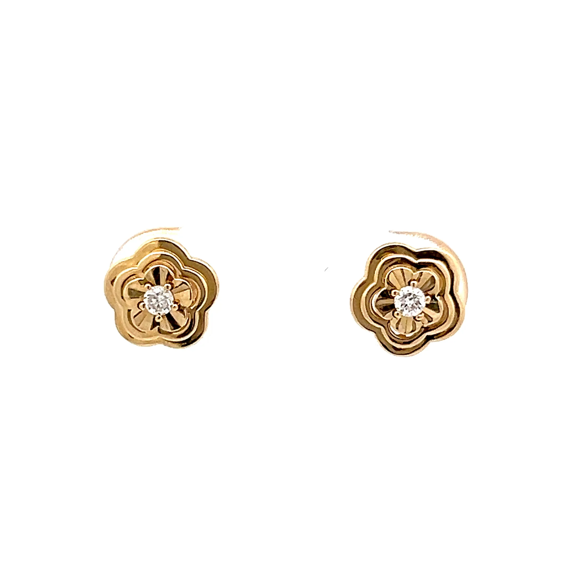 .07 Diamond Floral Stud Earrings in 14k Yellow Gold