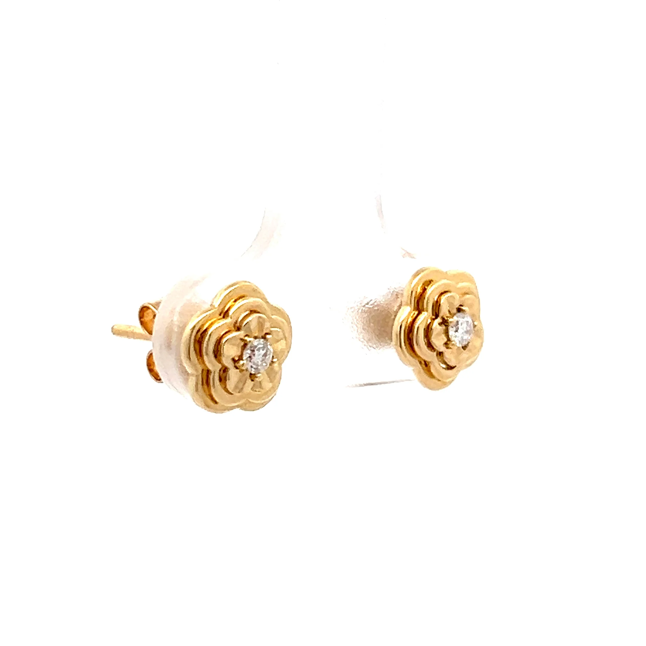 .07 Diamond Floral Stud Earrings in 14k Yellow Gold - Image 3