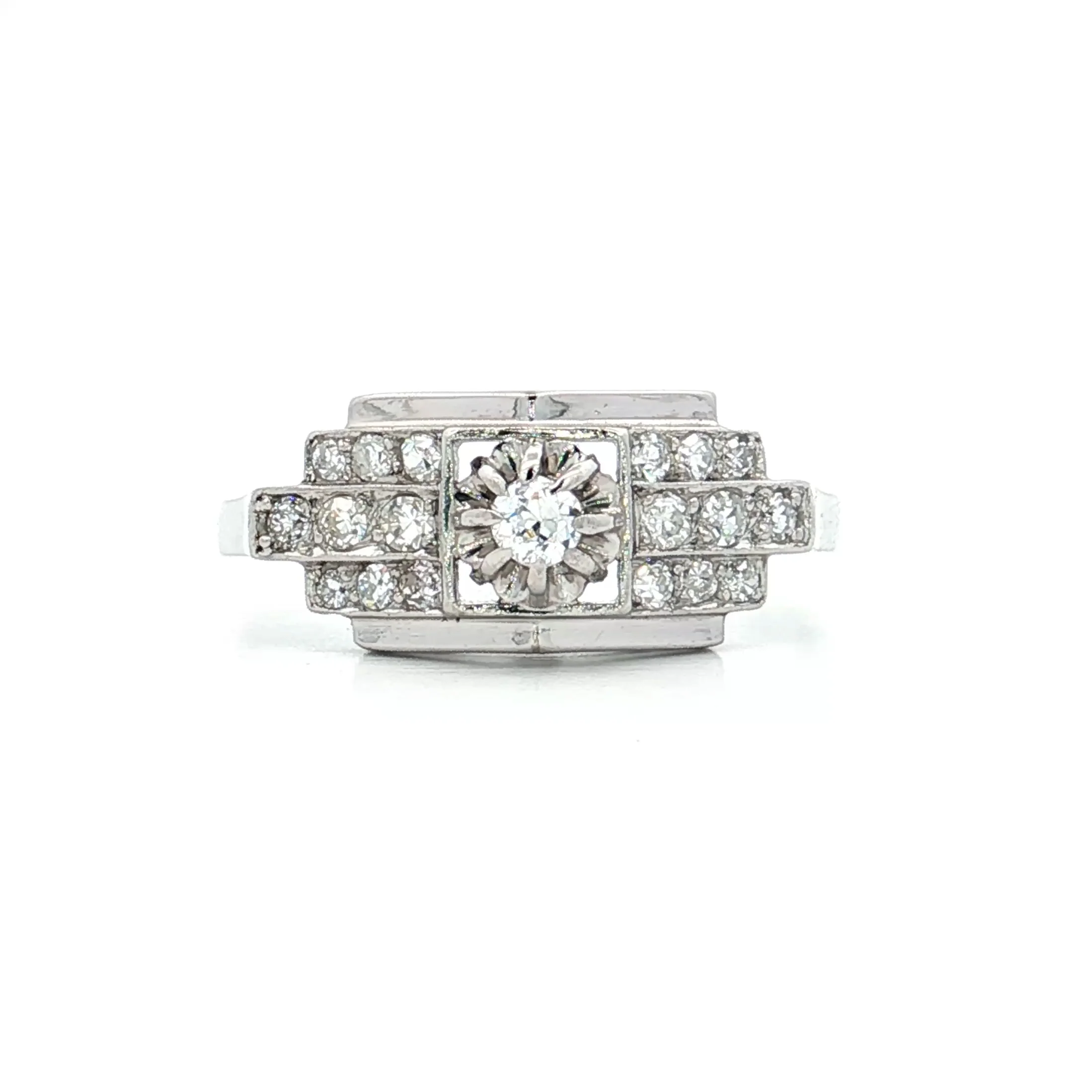 .07 Vintage 1950s Diamond Engagement Ring Platinum