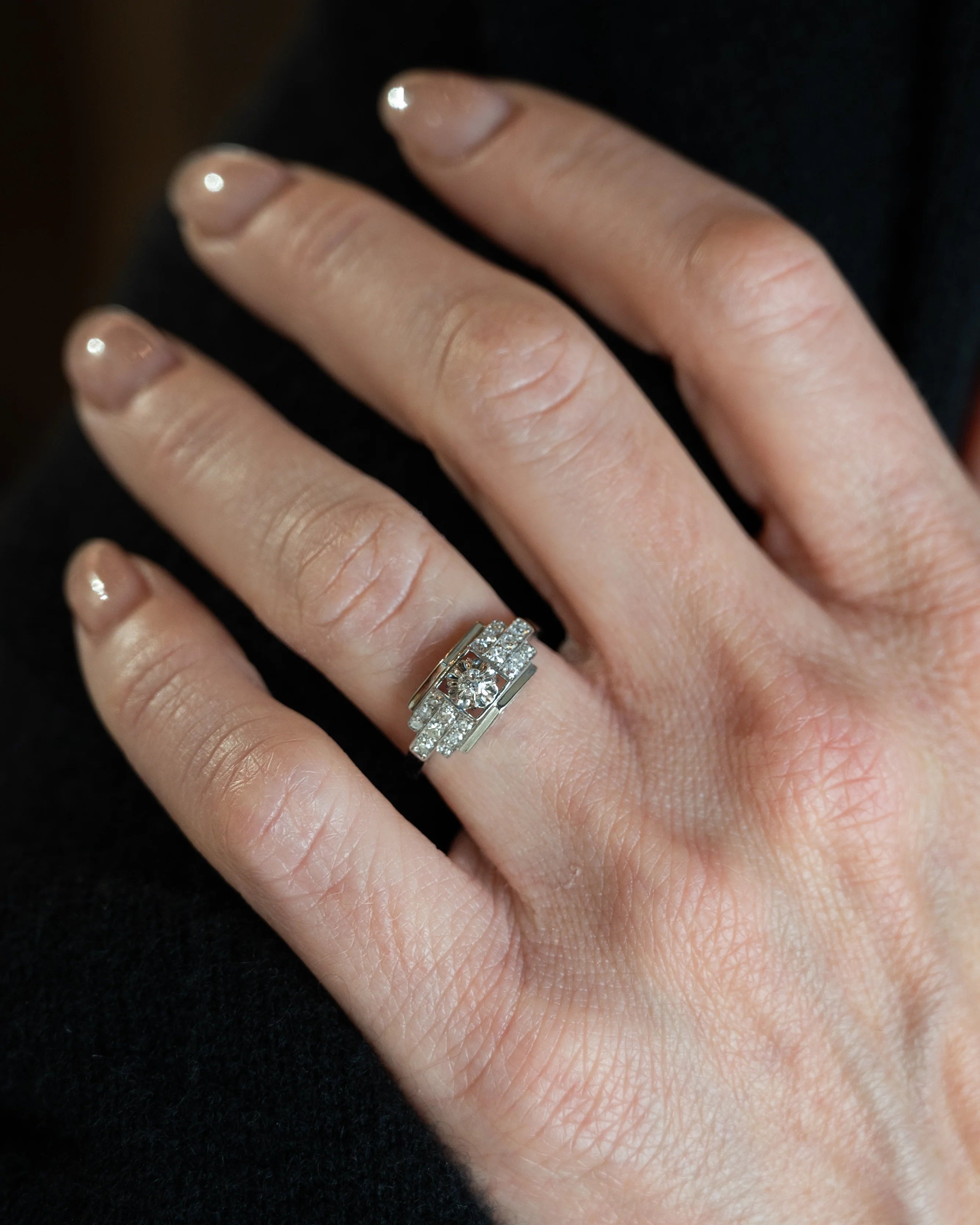 .07 Vintage 1950s Diamond Engagement Ring Platinum - Image 7