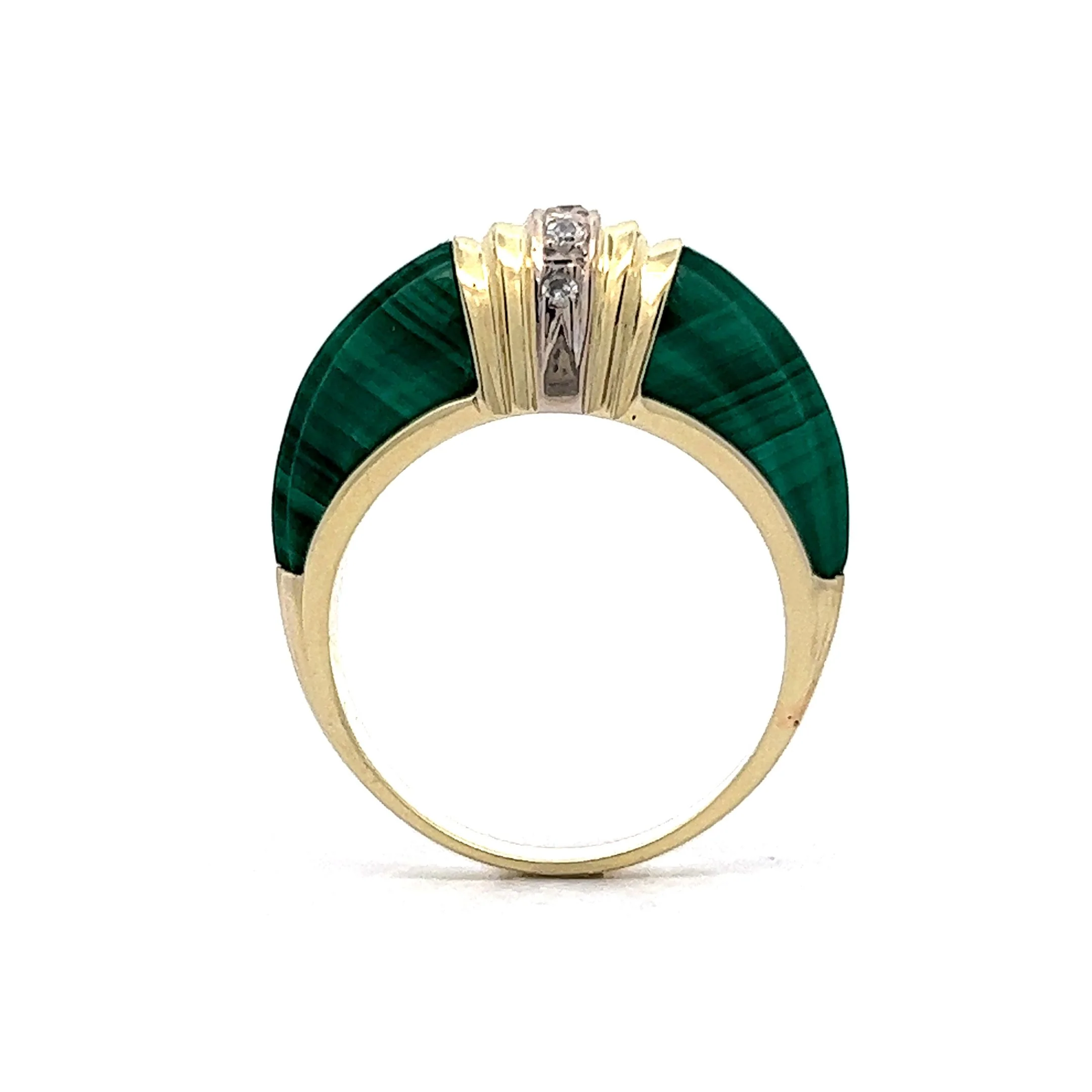 Diamond & Malachite Cocktail Ring in 14k Yellow Gold - Image 4