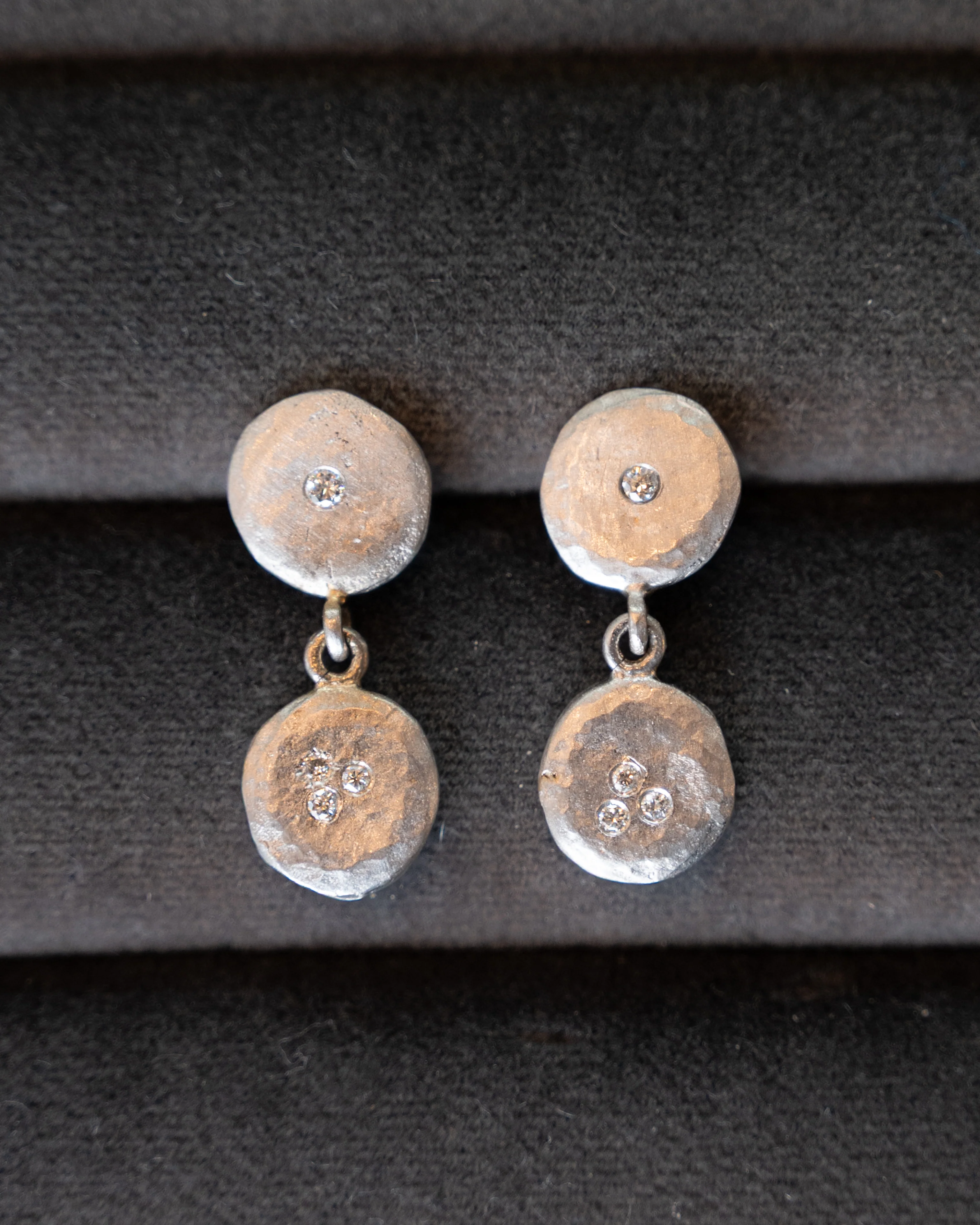 .08 Diamond Disc Drop Earrings in 18k White Gold - Image 4