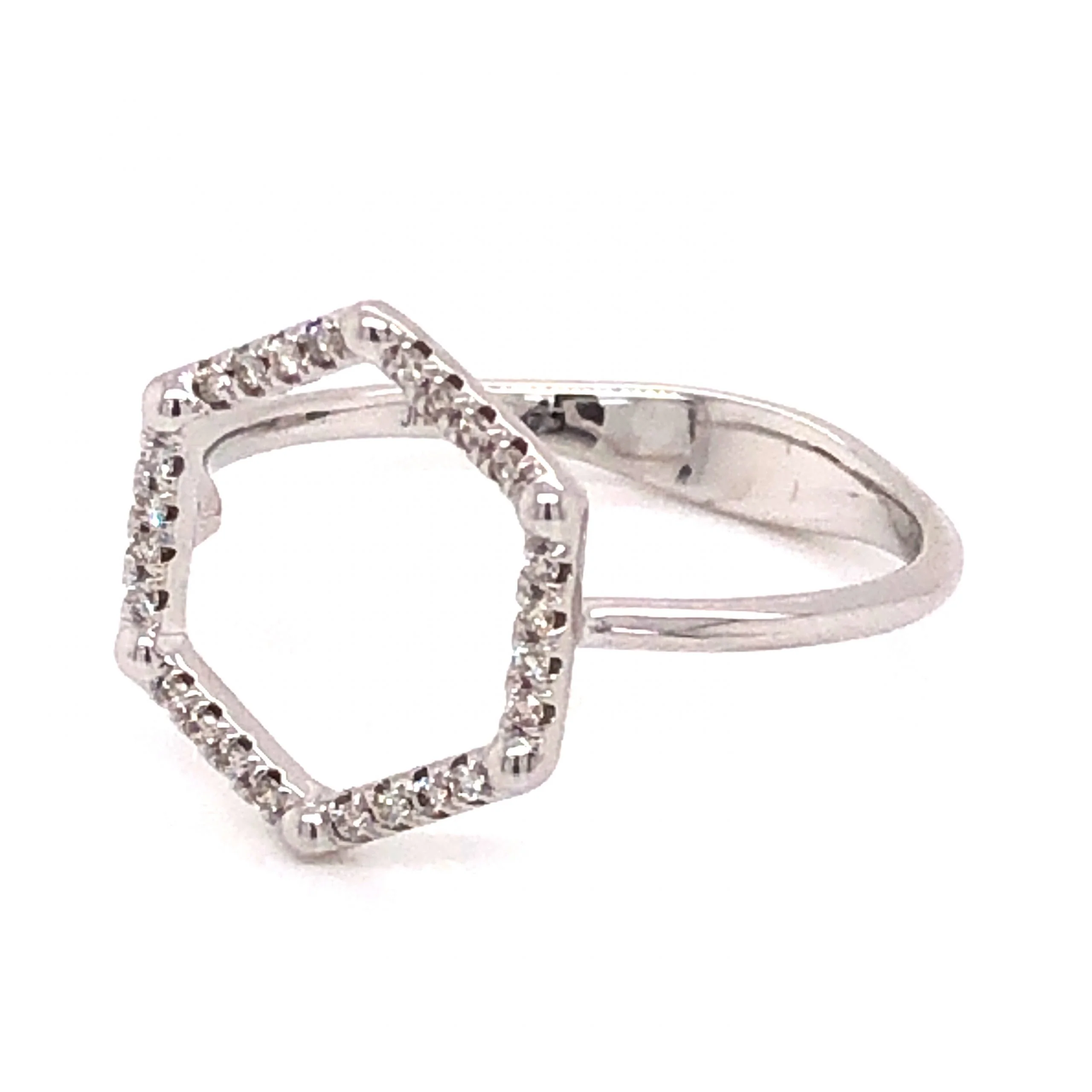 .08 Diamond Hexagon Ring in 18k White Gold - Image 2