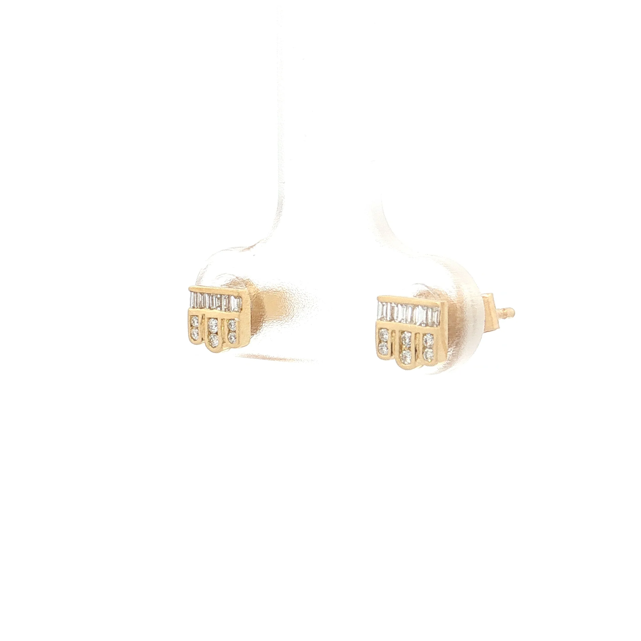 .08 Mixed Diamond Cut Stud Earrings 14k Yellow Gold - Image 2