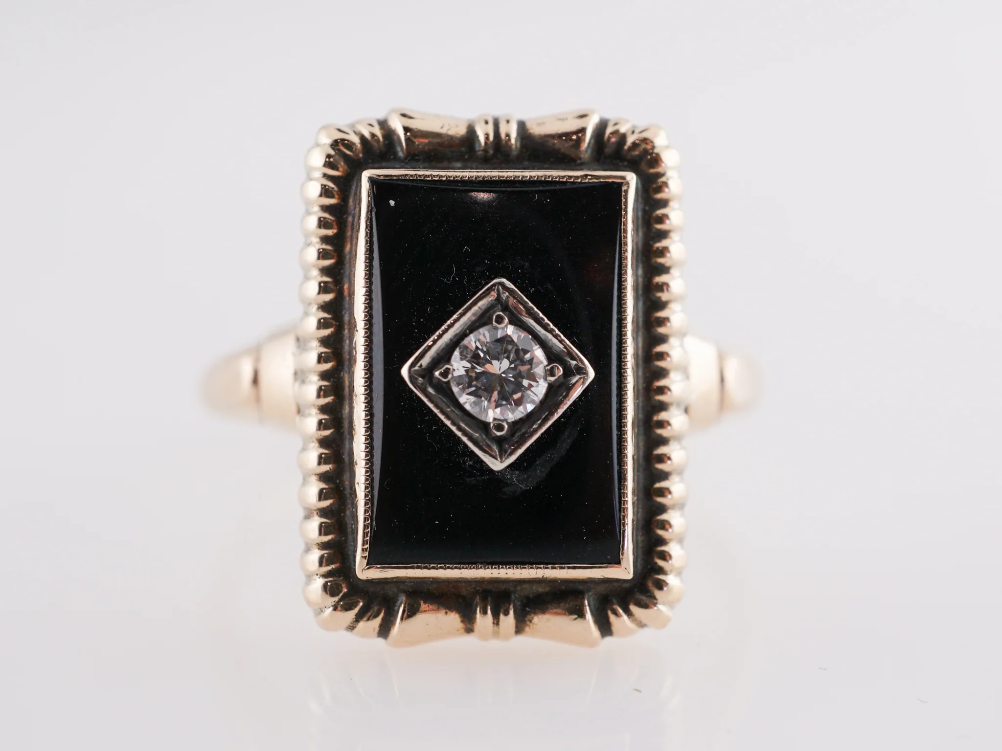 .09 Art Deco Diamond & Onyx Cocktail Ring 14k Yellow Gold