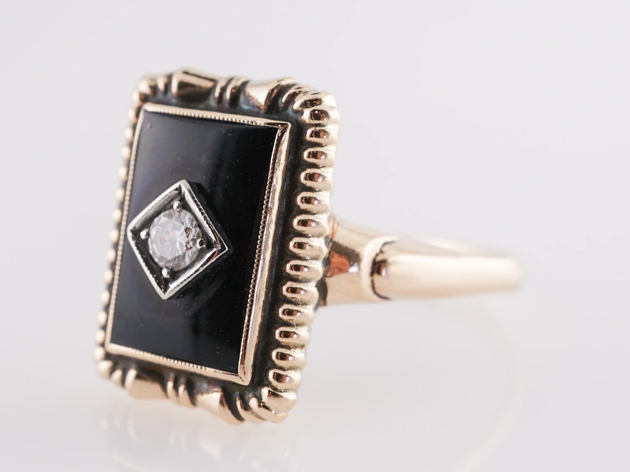 .09 Art Deco Diamond & Onyx Cocktail Ring 14k Yellow Gold - Image 2