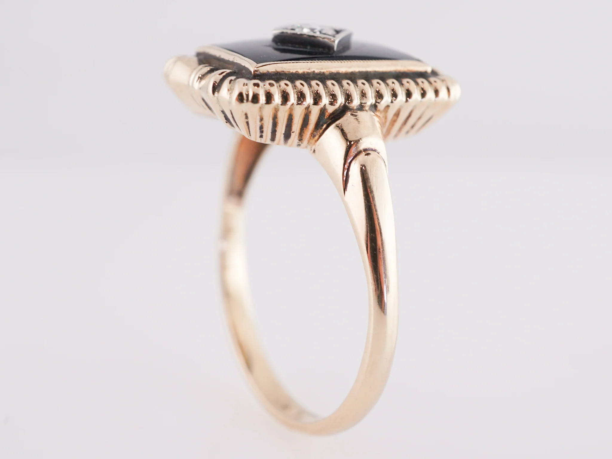 .09 Art Deco Diamond & Onyx Cocktail Ring 14k Yellow Gold - Image 5