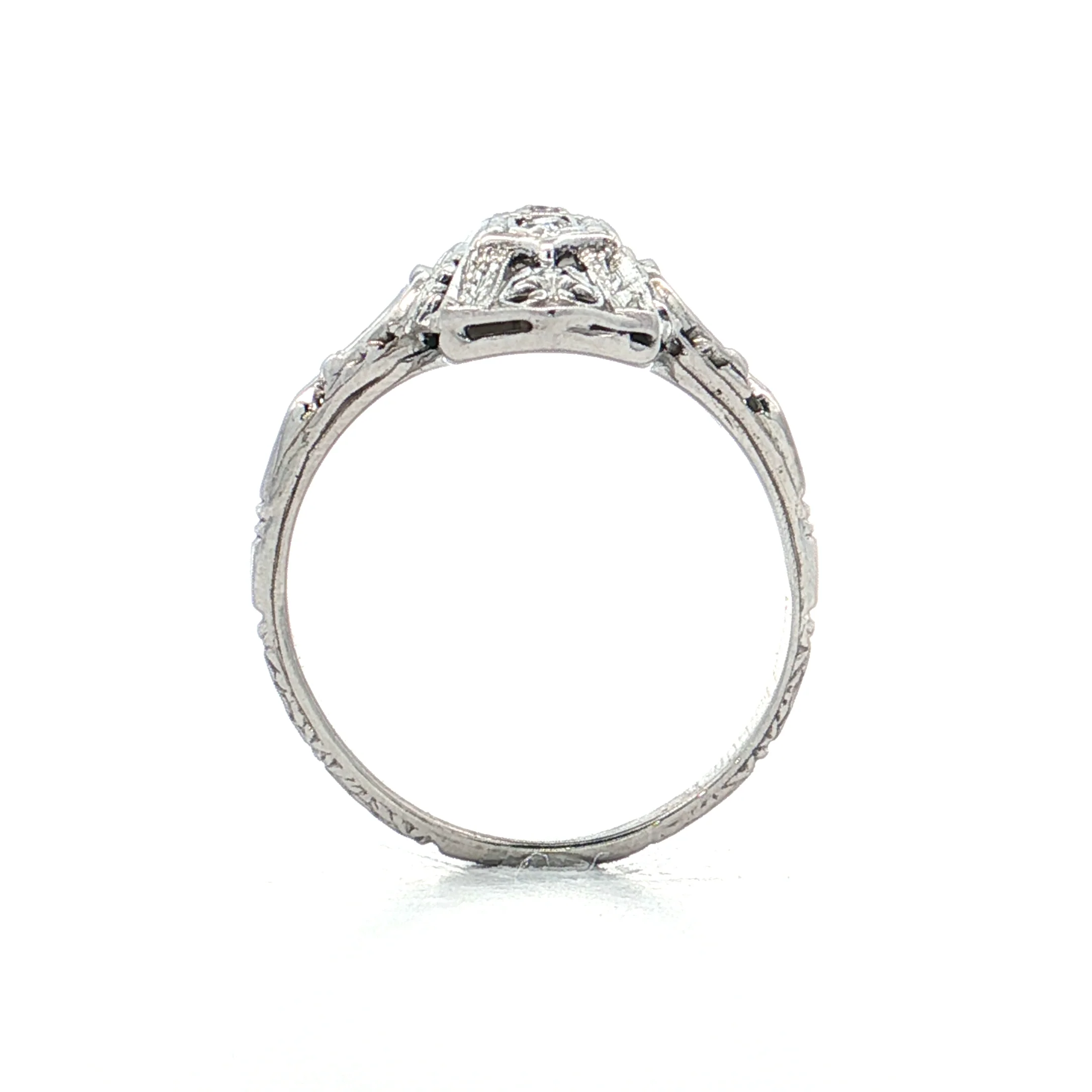 .09 Art Deco Filigree Navette Cocktail Ring 18k White Gold - Image 4