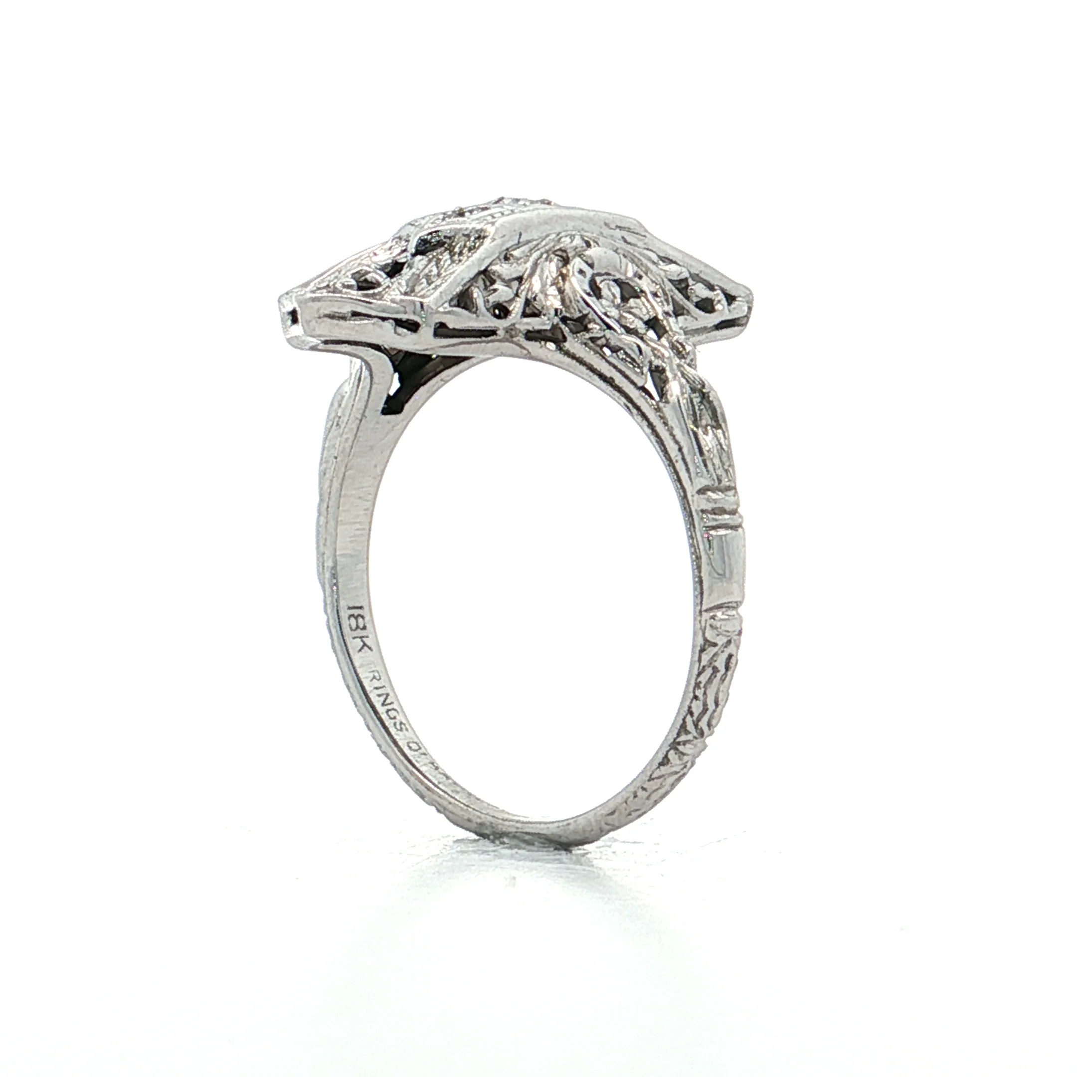 .09 Art Deco Filigree Navette Cocktail Ring 18k White Gold - Image 5
