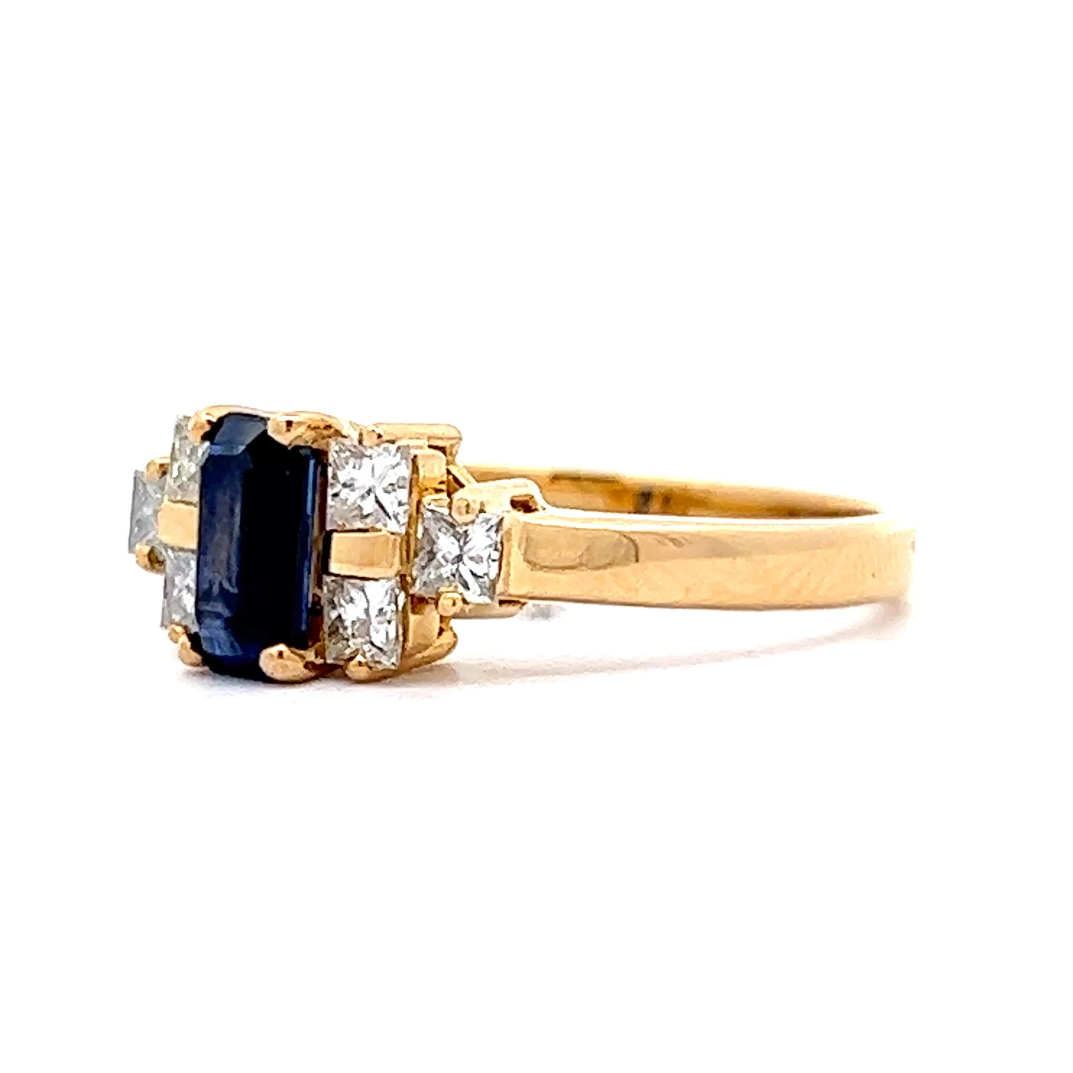 1.00 Emerald Cut Blue Sapphire & Diamond Engagement Ring in 18K - Image 2