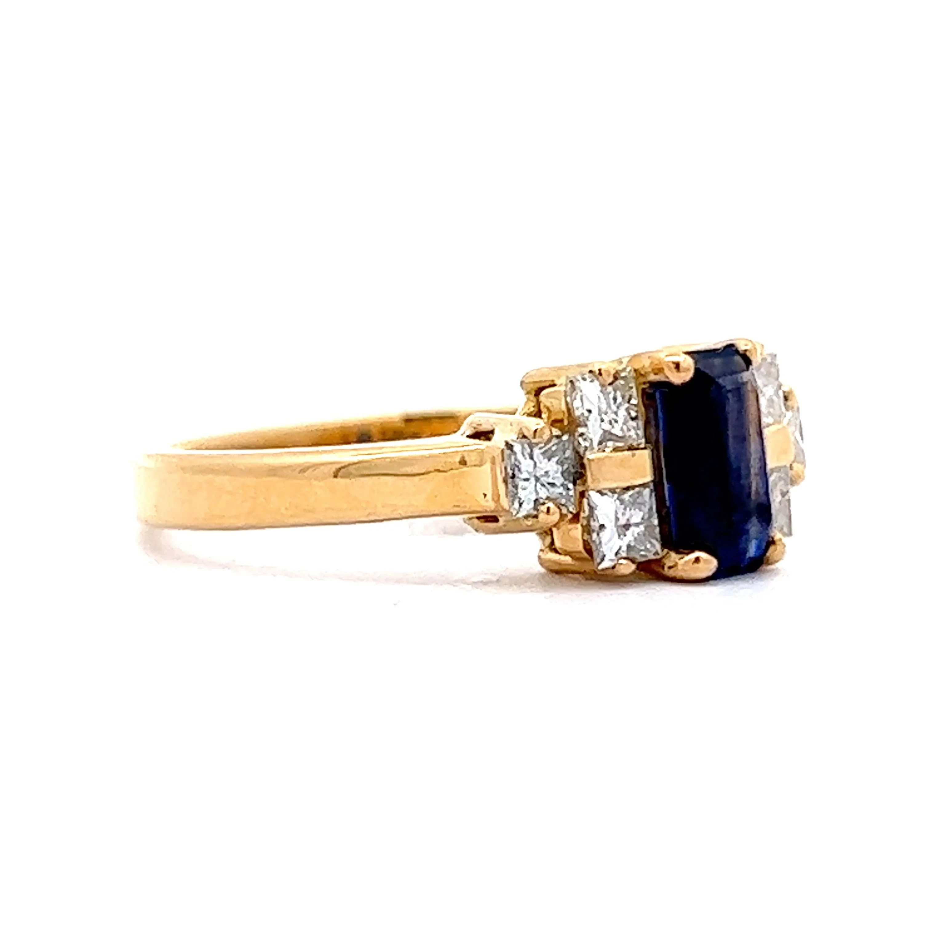 1.00 Emerald Cut Blue Sapphire & Diamond Engagement Ring in 18K - Image 3