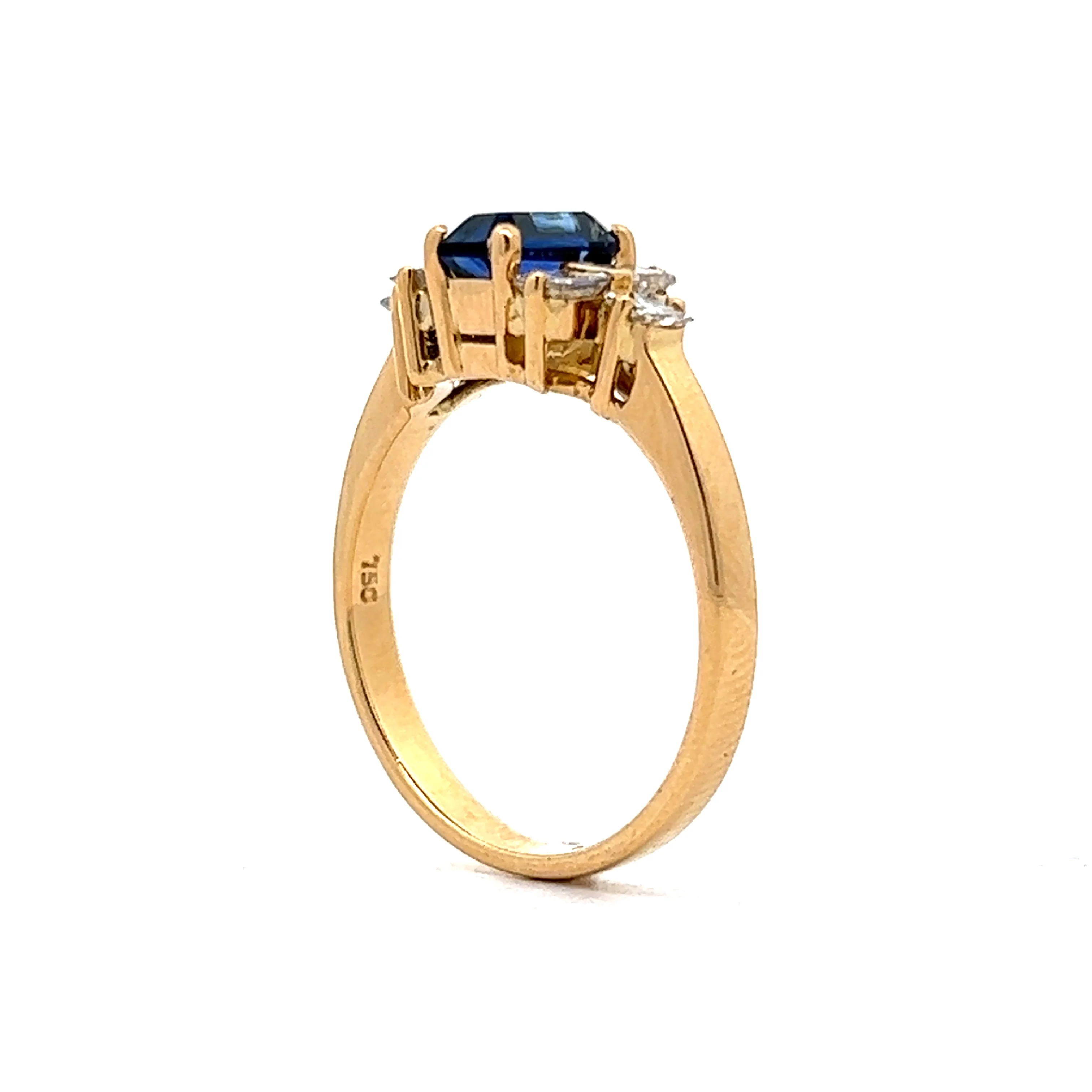 1.00 Emerald Cut Blue Sapphire & Diamond Engagement Ring in 18K - Image 5