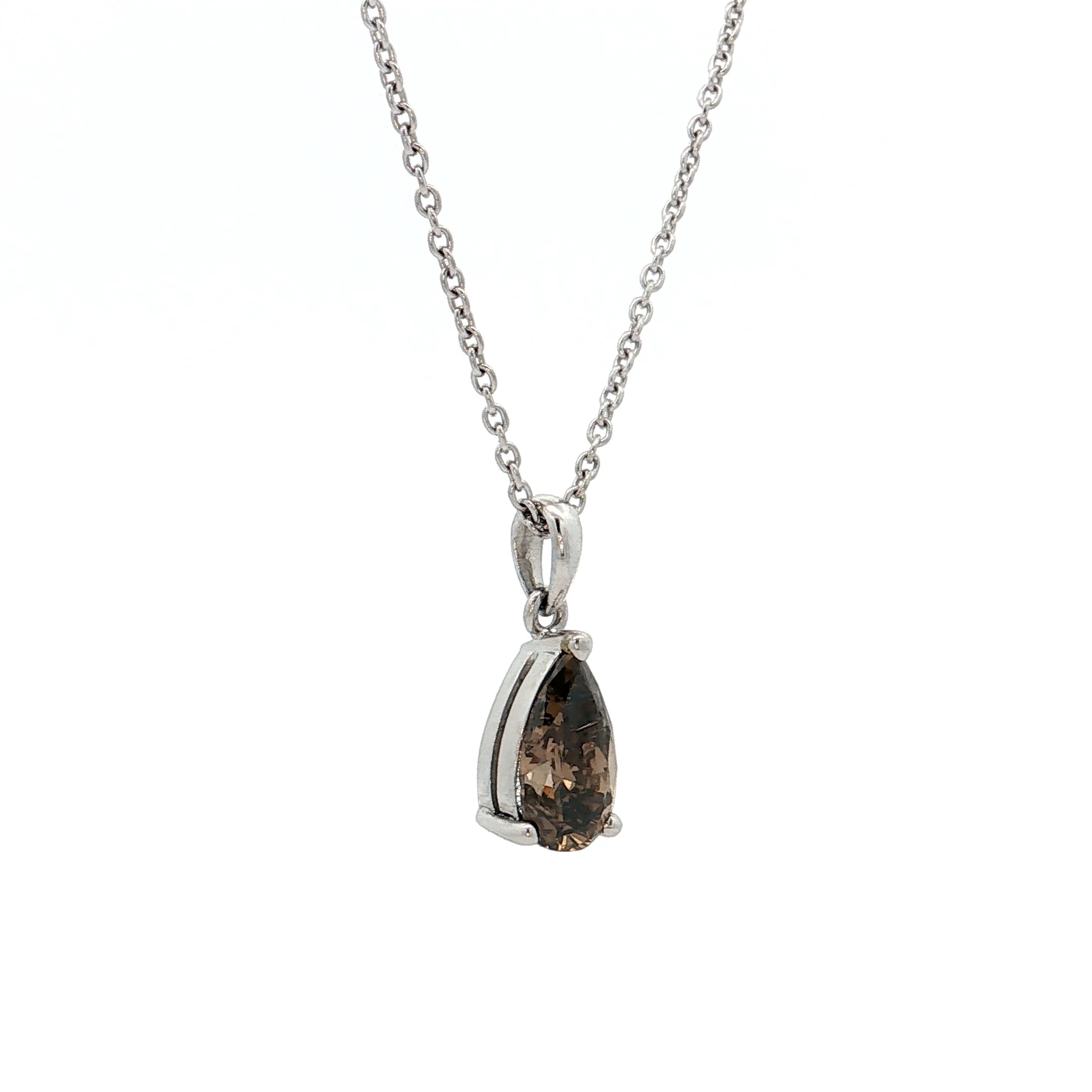 1.00 Pear Cut Champaign Diamond Pendant Necklace 18k - Image 3